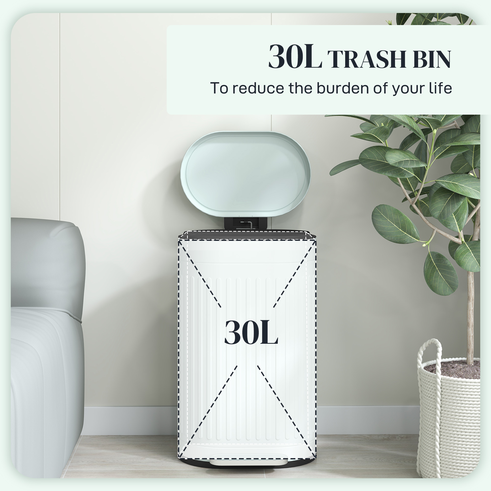 30L Metal Kitchen Bin, With Soft-Close Lid - Light Green — image 2