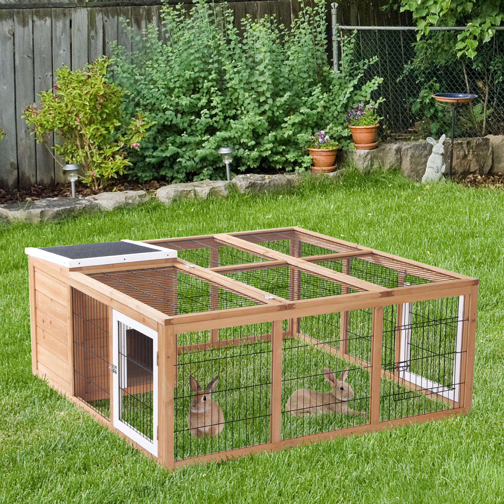  Rabbit Hutch, Waterproof Rabbit House for Small Animals, Natural
