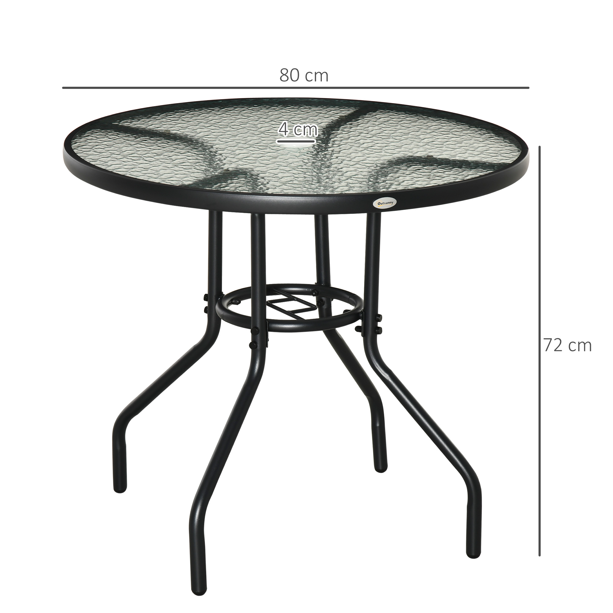 Outdoor 80cm Round Dining Table Tempered Glass Top Steel Frame Bistro Coffee — image 2