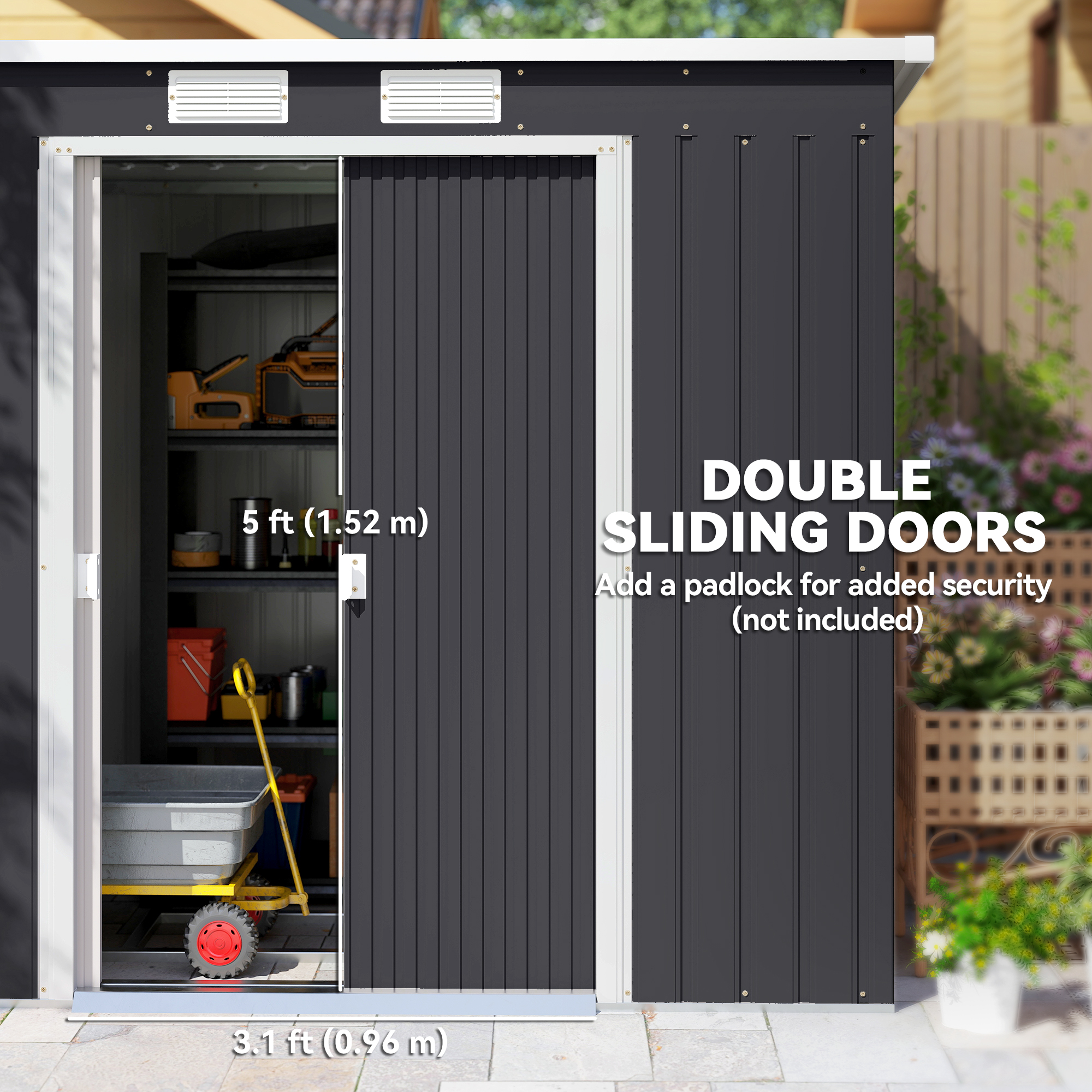 7 X 4ft Galvanised Steel Garden Shed, With Foundation Kit - Dark Grey