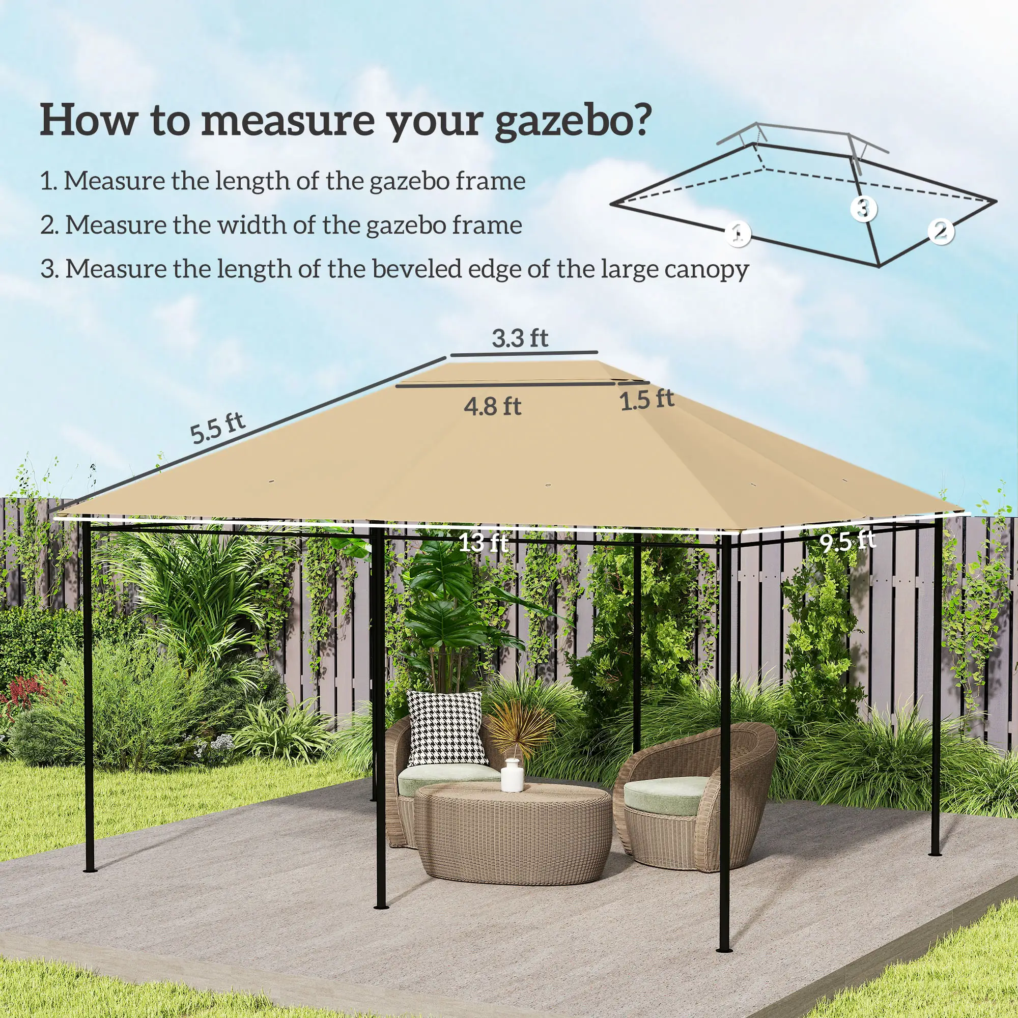 10 x 13 Gazebo Canopy Replacement Roof for 84C-116, Khaki