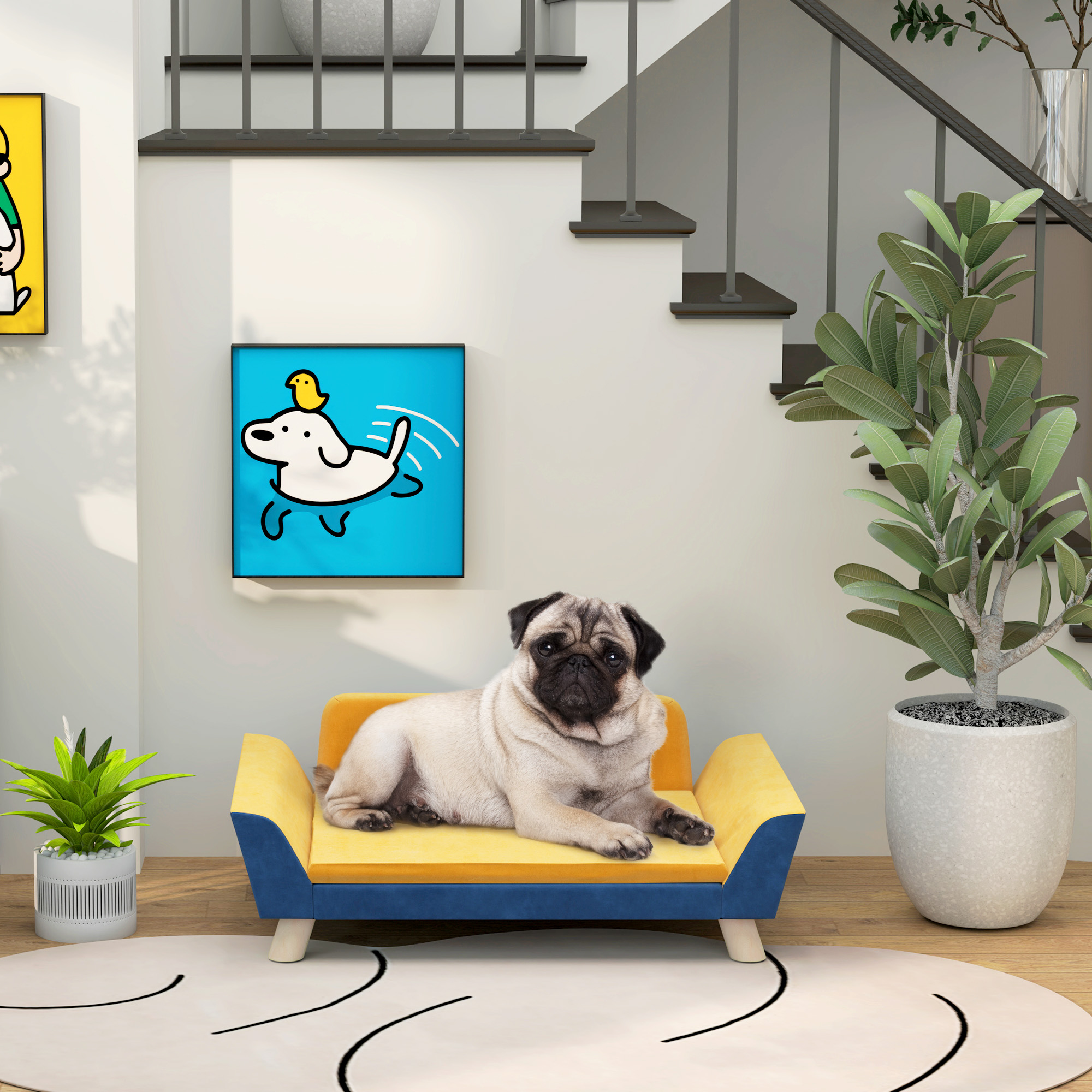  Dog Sofa Bed for Small Dogs with Soft Cushion, Washable Cover & Non-Slip Foot Pads, Orange