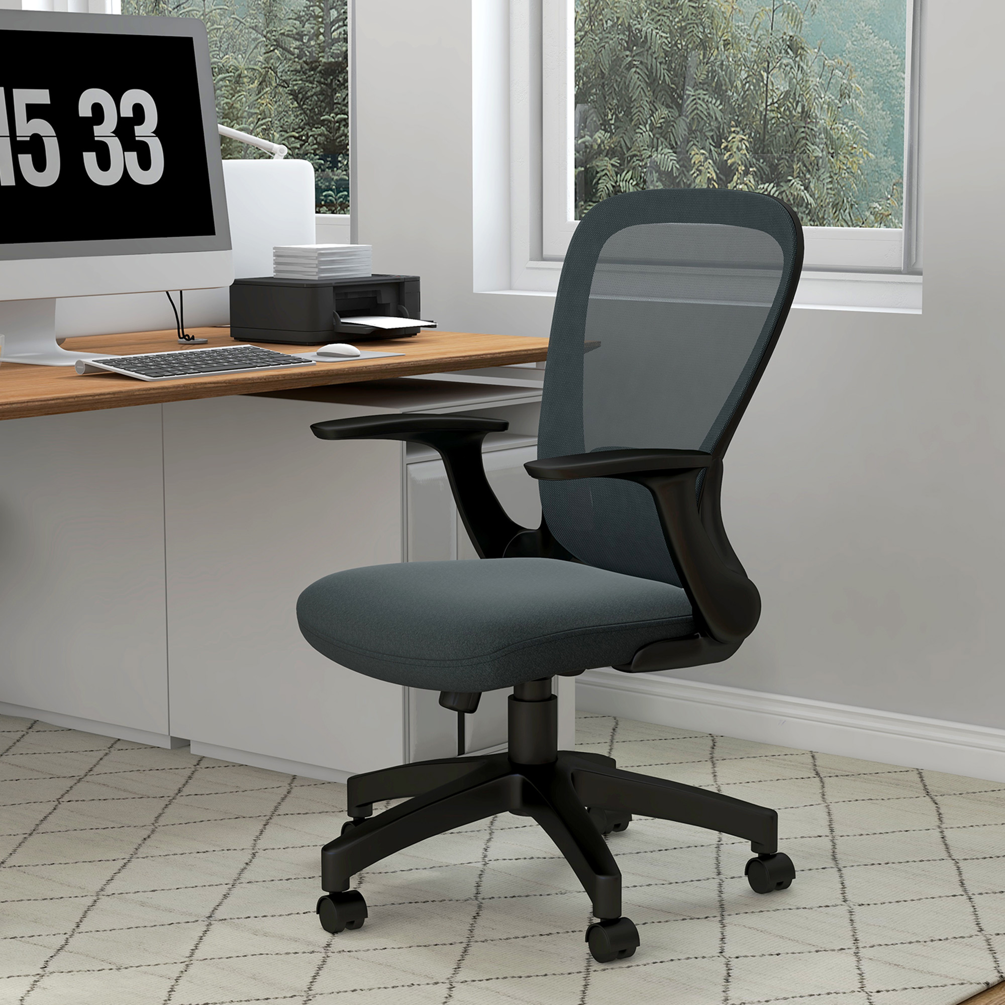 Vinsetto Ergonomic Office Chair, Mesh Desk With Flip-up Armrest, Lumbar Back — image 4