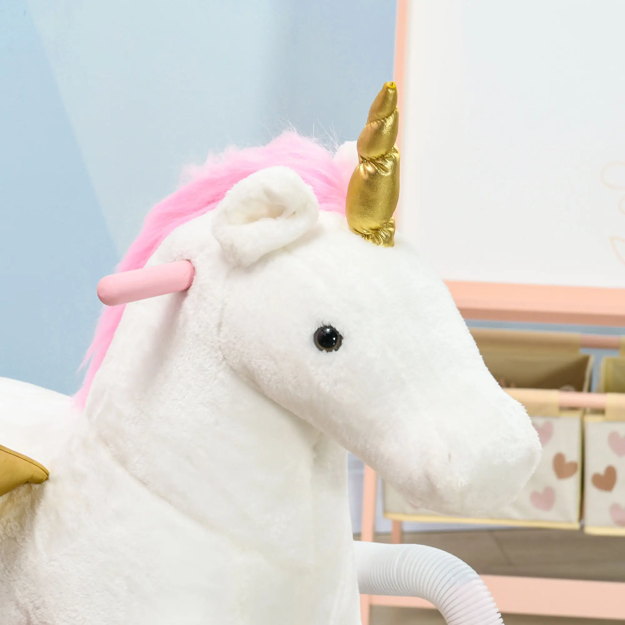 Kids Spring Rocking Horse Unicon, Ride on Horse for Girls and Boys with Sounds, Plush Animal Ride-on Toy with Soft Feel, Interactive Toy for Kids, Pink