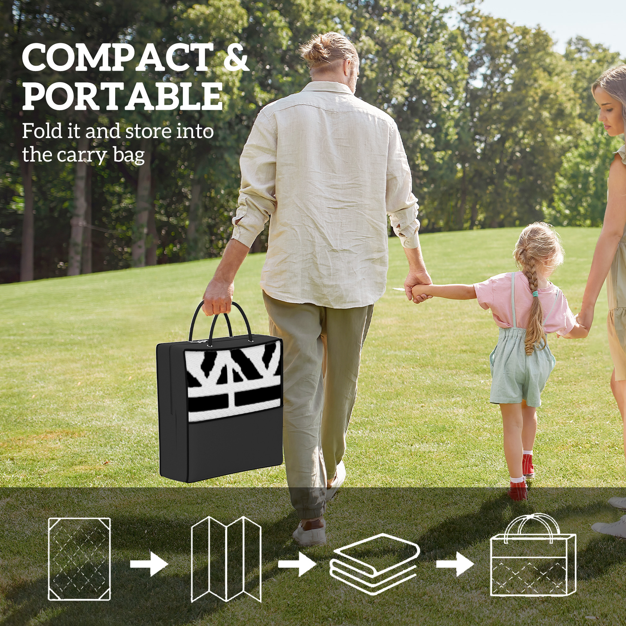 Reversible Outdoor Rug, Waterproof Plastic Straw with Carry Bag, 6' x 9', Black & White Geometric Wall image 3