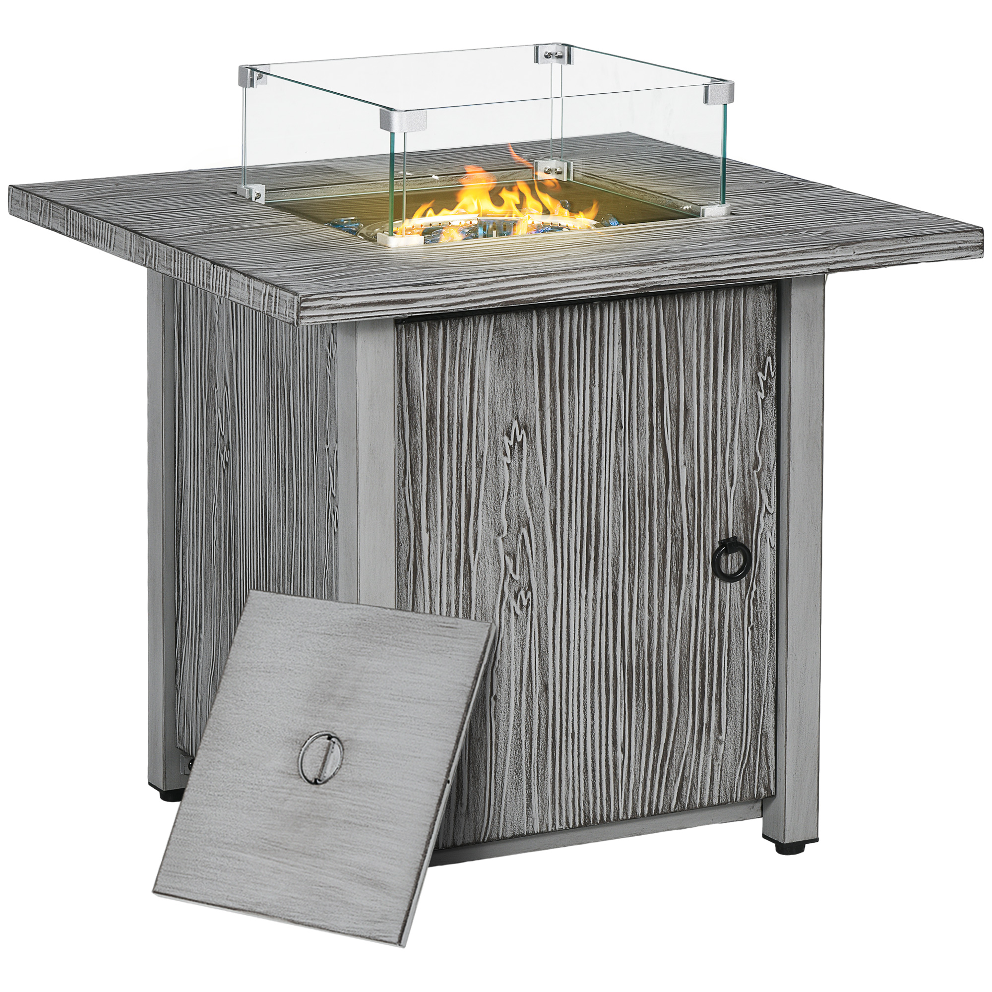 71cm 50,000 BTU Gas Fire Pit Table With Cover And Glass Screen - Grey