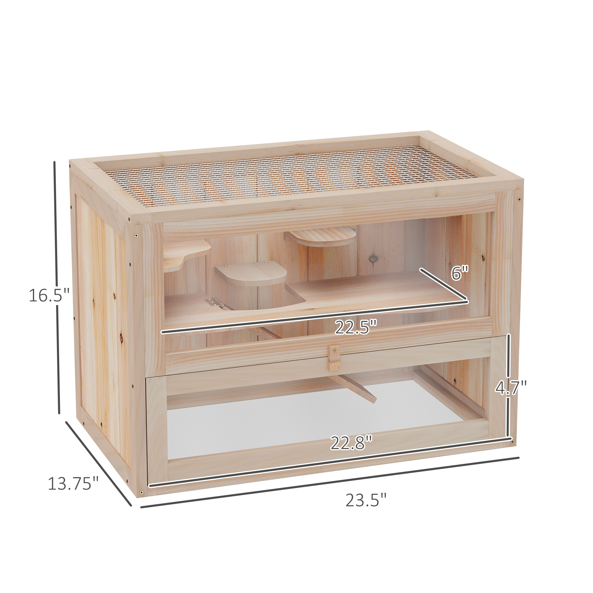  2-Level Hamster Cage Mice and Rat House, Small Animal Habitat for Guinea Pigs, Chinchillas with Openable Top, Front Door, Shelf and Ladder, Natural