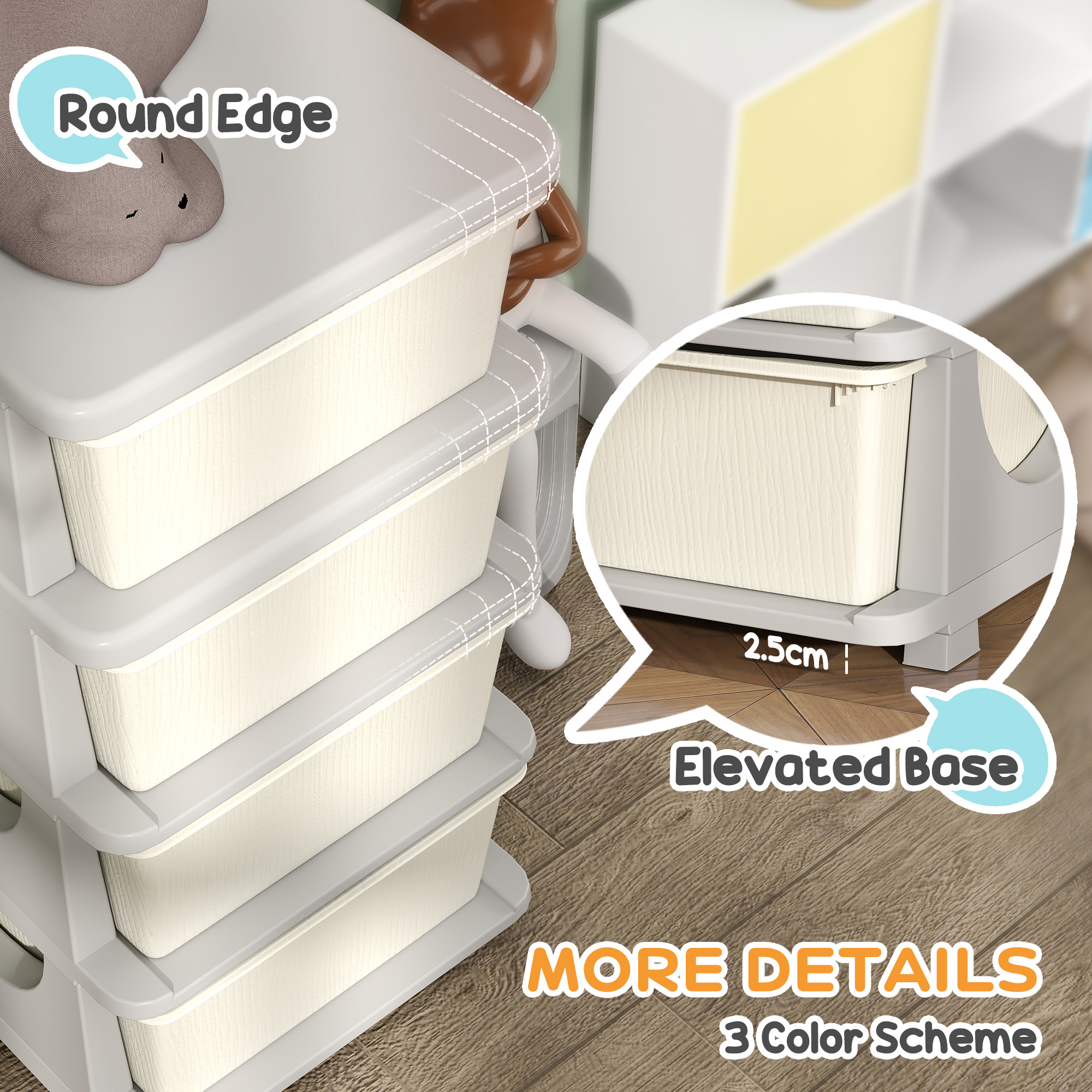 Four-Tier Kids Storage Boxes, With Four Drawers - White — image 3