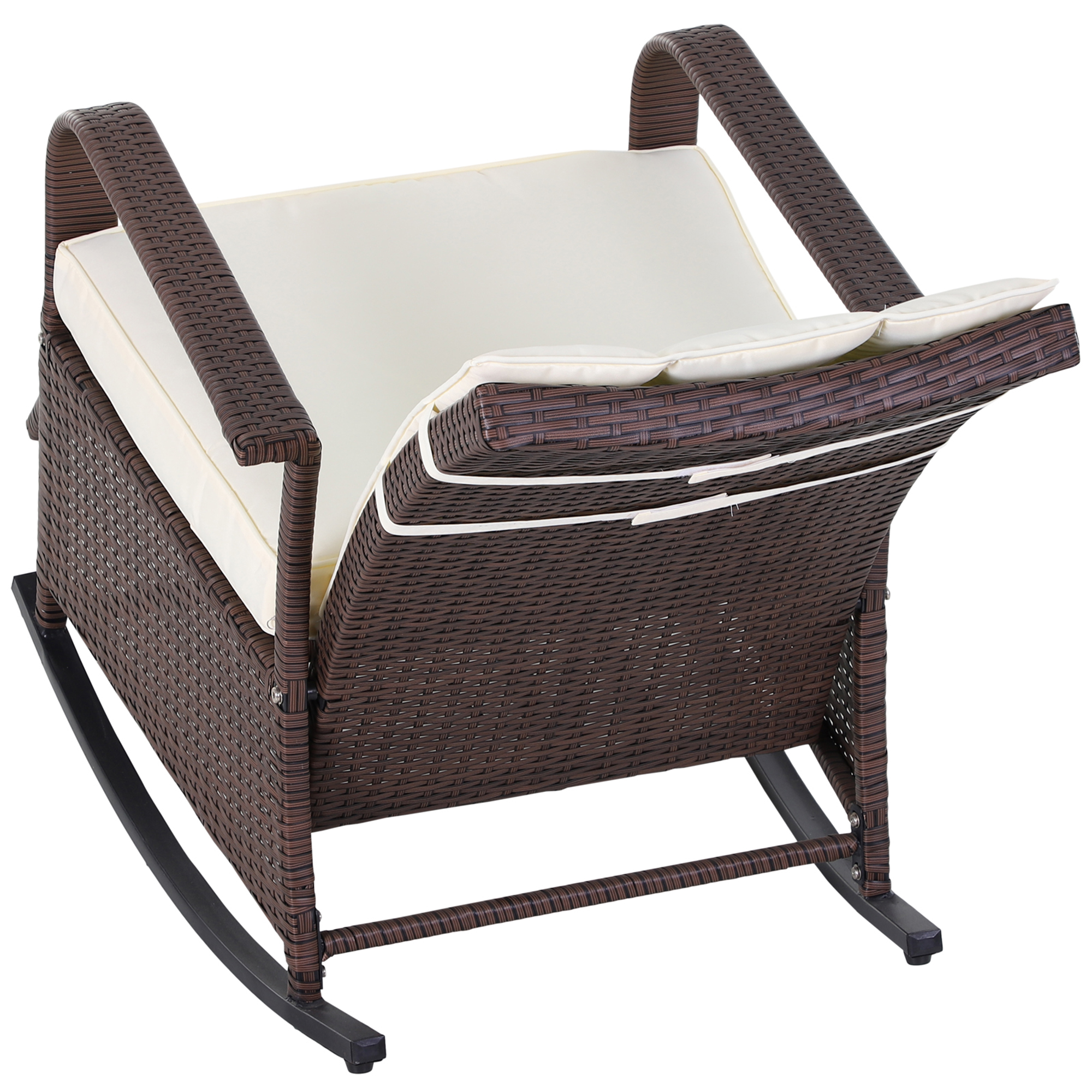PE Rattan Rocking Recliner with Footrest, Beige - Image 5