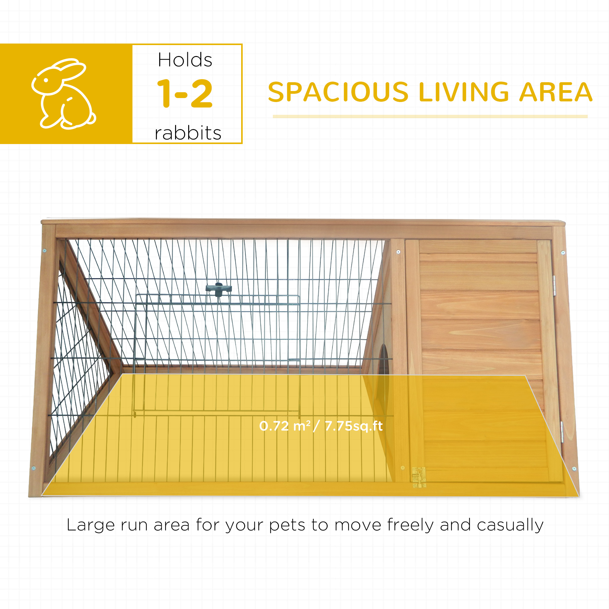 46" x 24" Wooden A-Frame Outdoor Rabbit Hutch, Small Animal Cage, Bunny Hutch with Outside Run & Ventilating Wire, for Rabbits, Chickens, Ducks, Yellow
