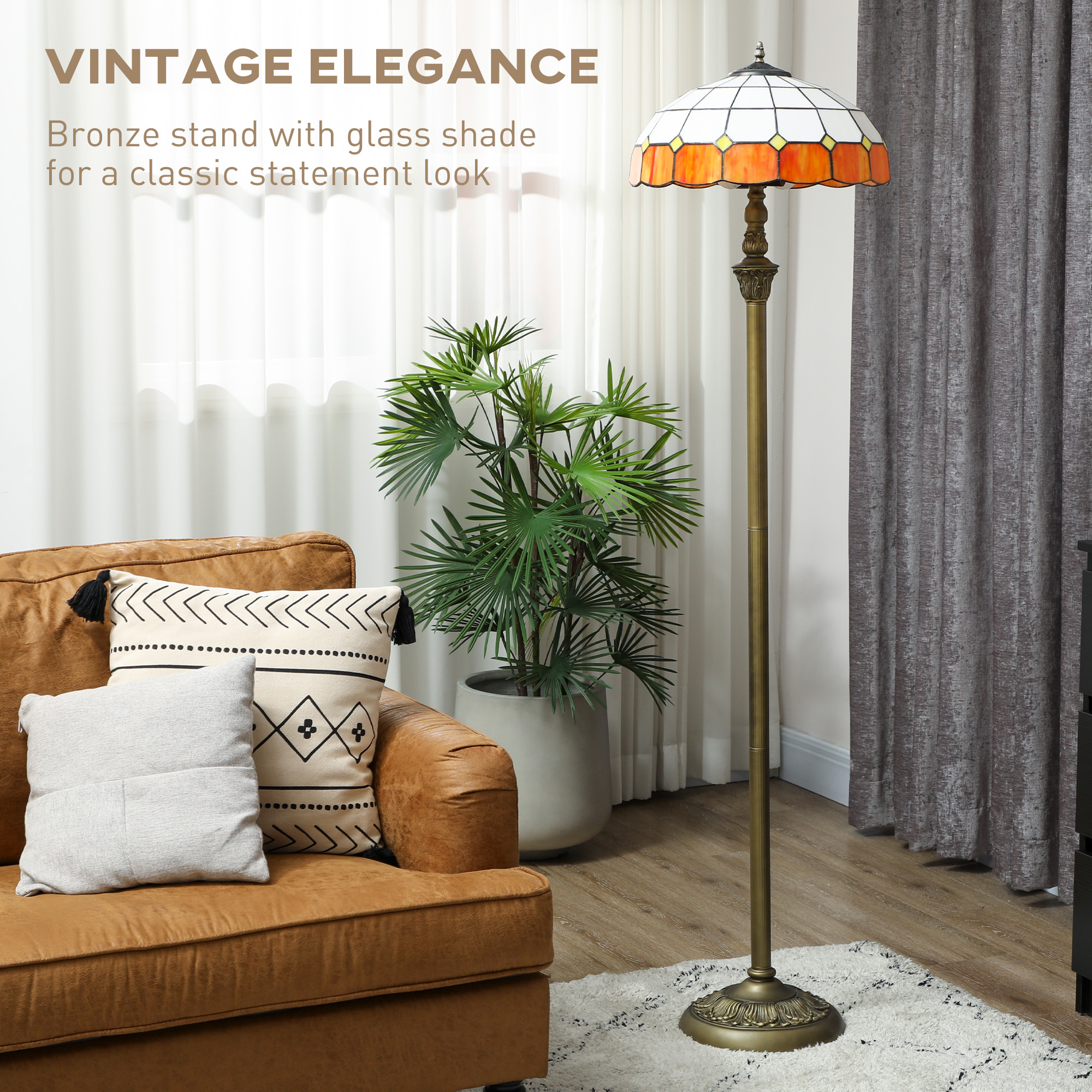 Tiffany-Style Floor Lamp With Handcrafted Stained Glass Shade, 152cm Tall — image 4