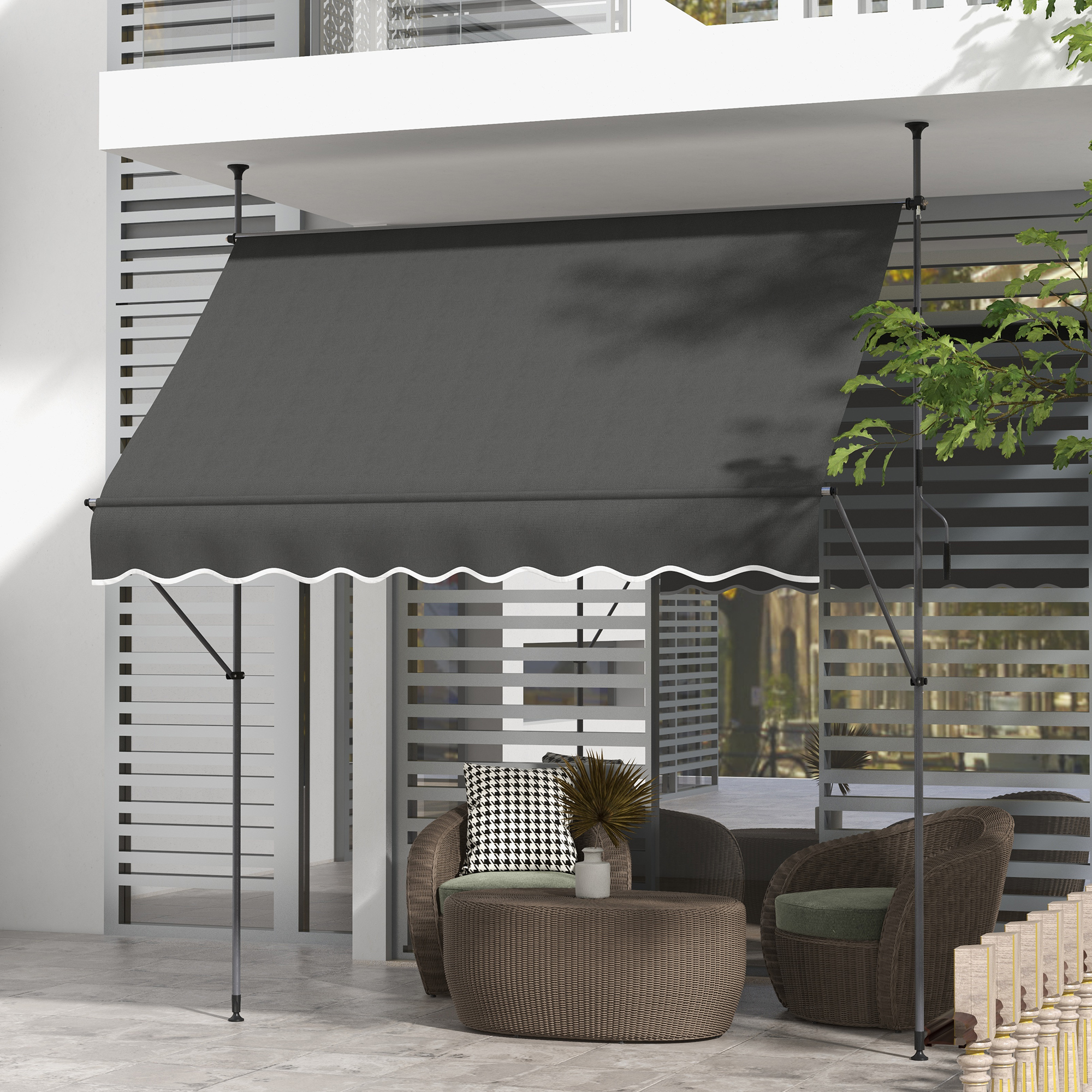 8 x 4 Manual Retractable Awning, Non-Screw Patio Awning, UV Resistant for Window or Door, Dark Gray