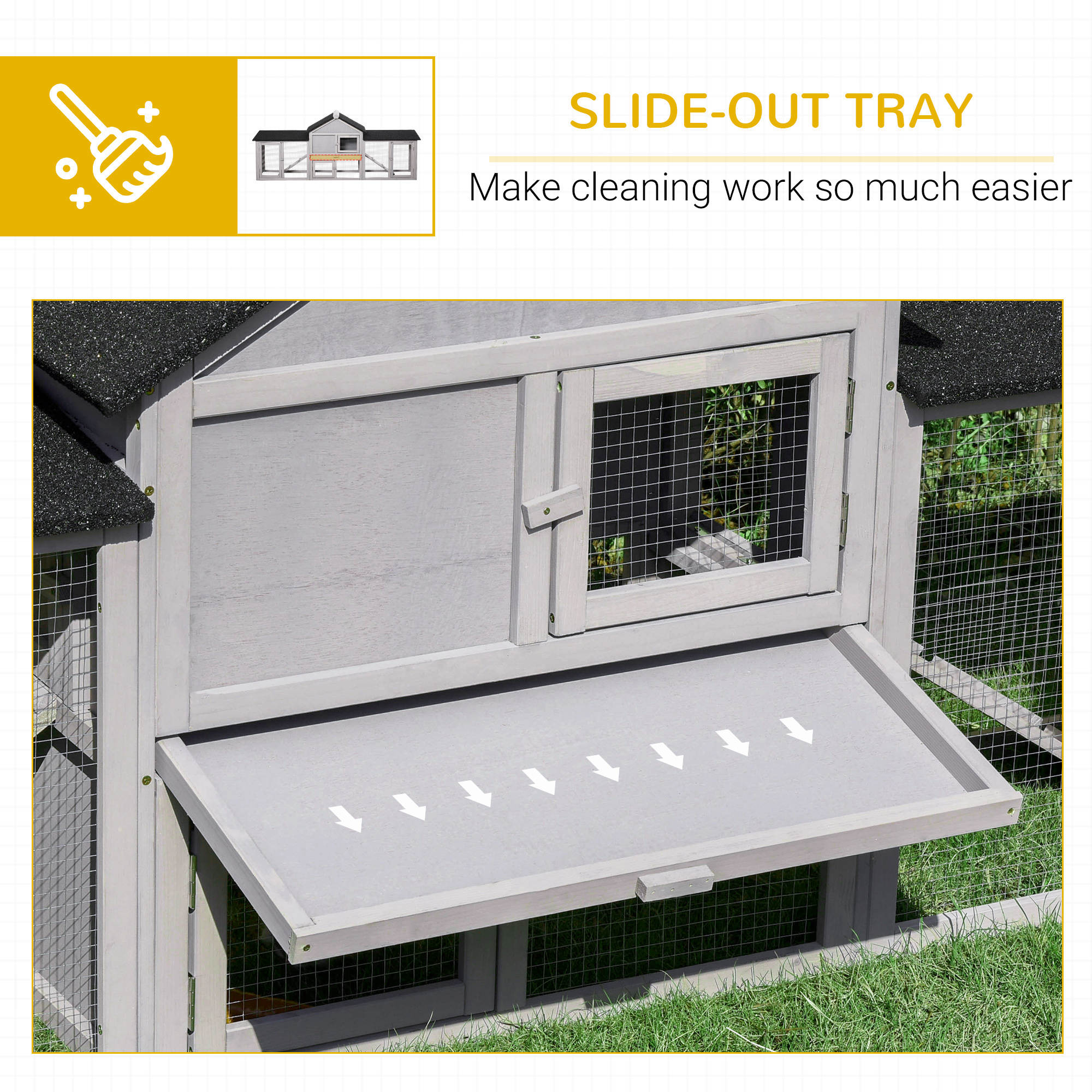  Outdoor Rabbit House 83" 2 Story Deluxe XL Wooden Rabbit Hutch Big Bunny Cage w/ Ladder and Run, Gray