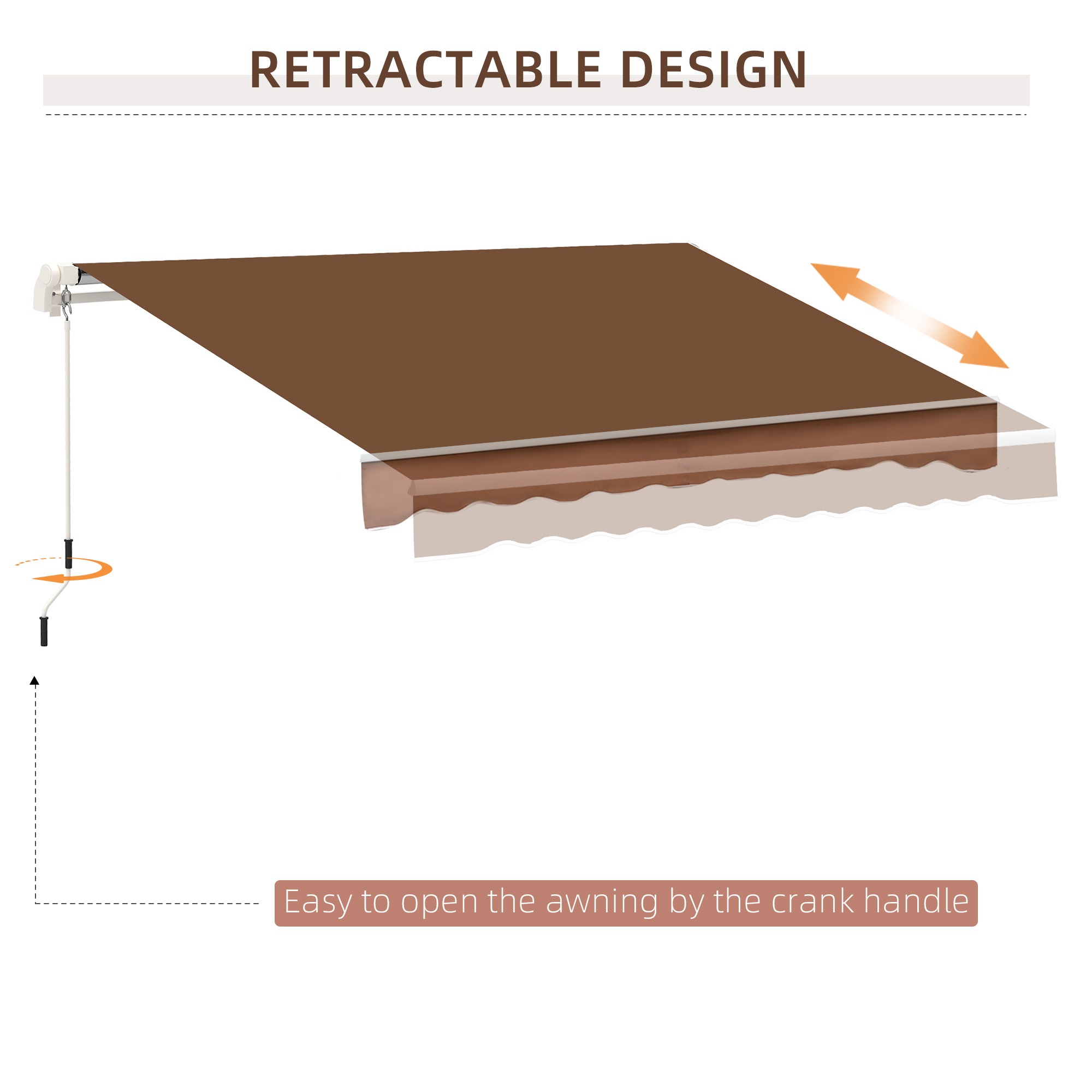 10′ x 8′ Manual Retractable Sun Shade Patio Awning – Coffee Brown