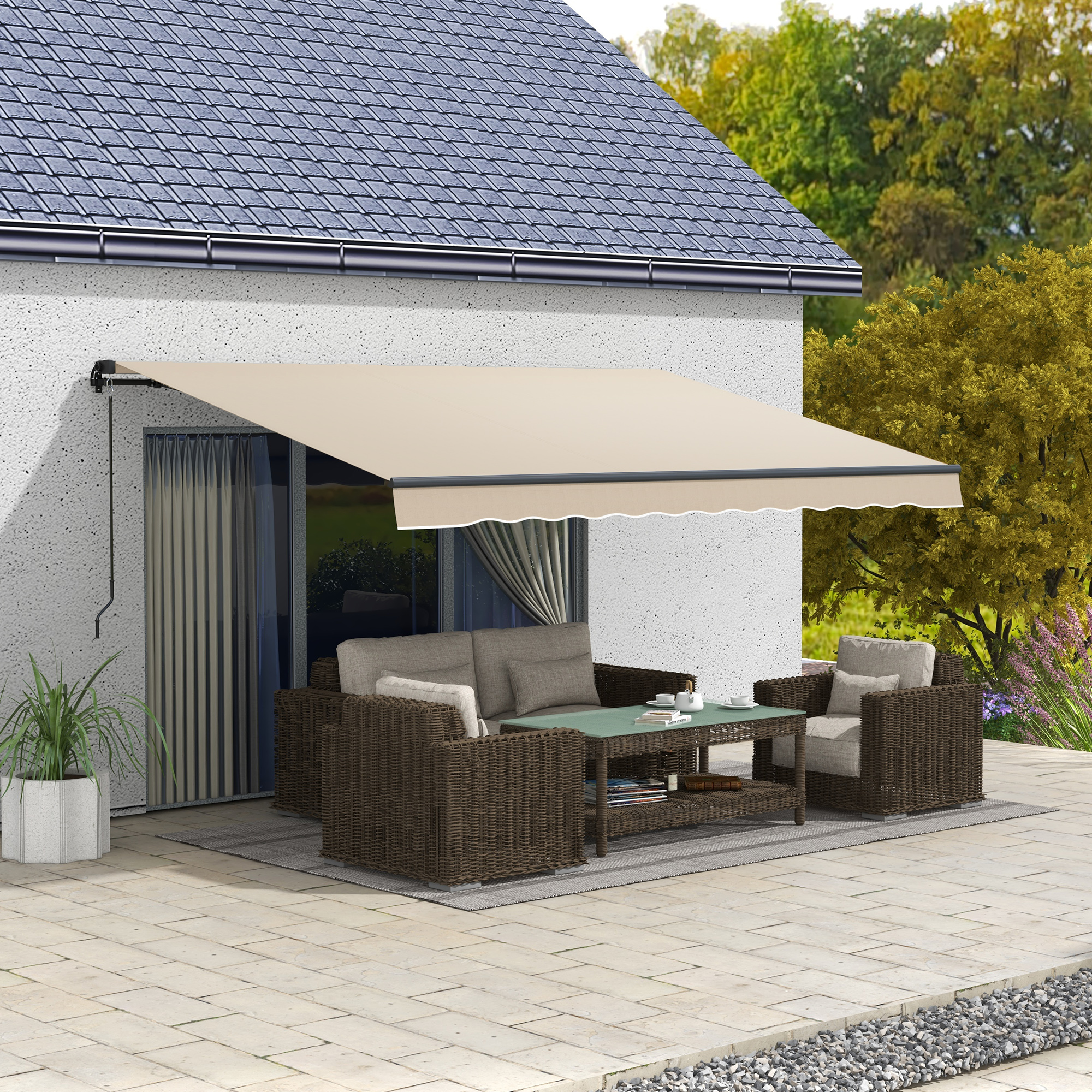 13 x 10 Retractable Awning, 280gsm UV Resistant Sunshade Shelter for Deck, Balcony, Yard, Beige