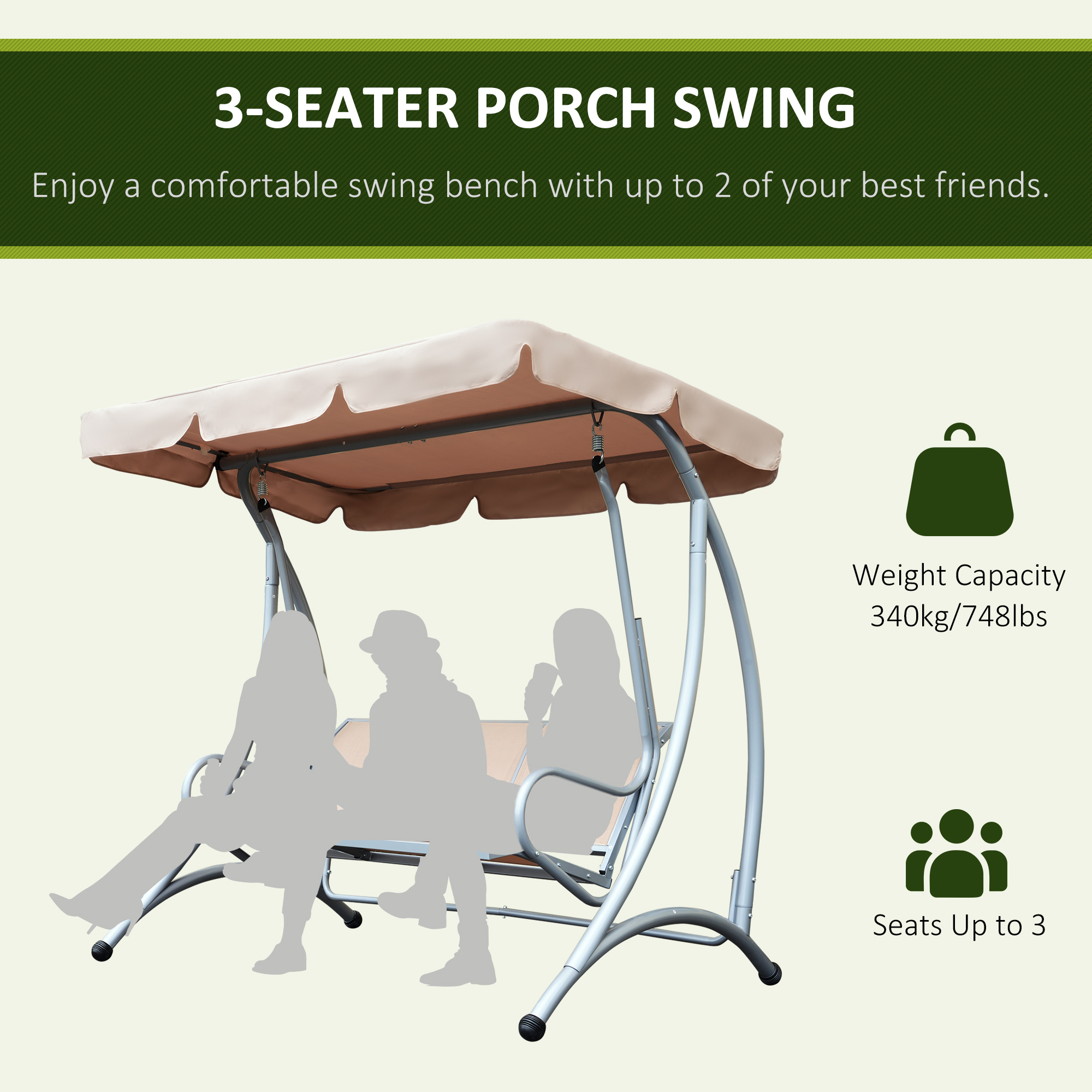 3-Seat Outdoor Porch Swing Chair, picture 4 of 5
