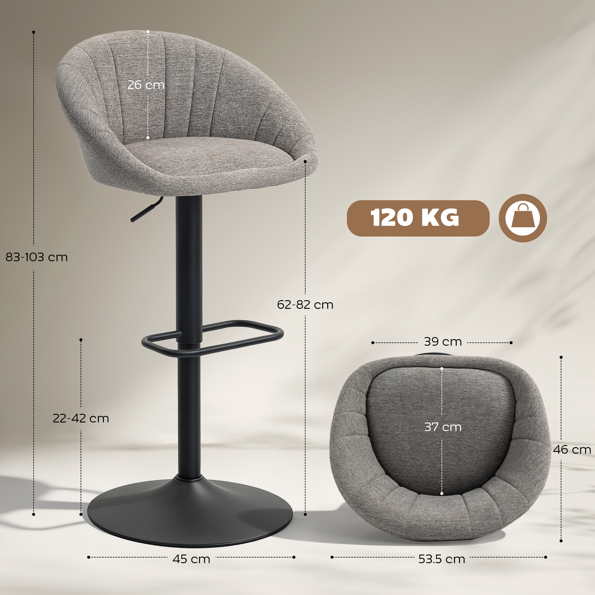 Set Of Two Relaxed Tub Bar Stools - Grey — image 5