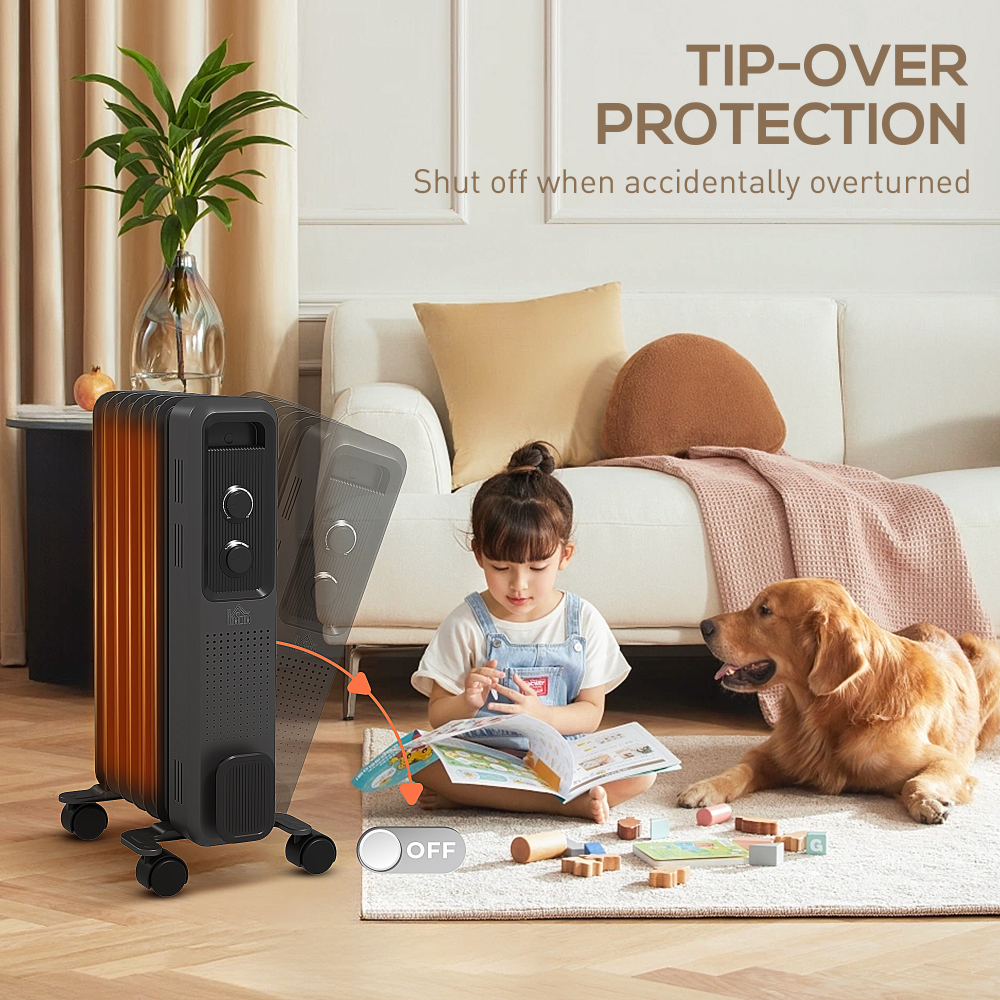 1500W Oil Filled Radiator, Portable Electric Heater With 3 Heat Settings — image 2