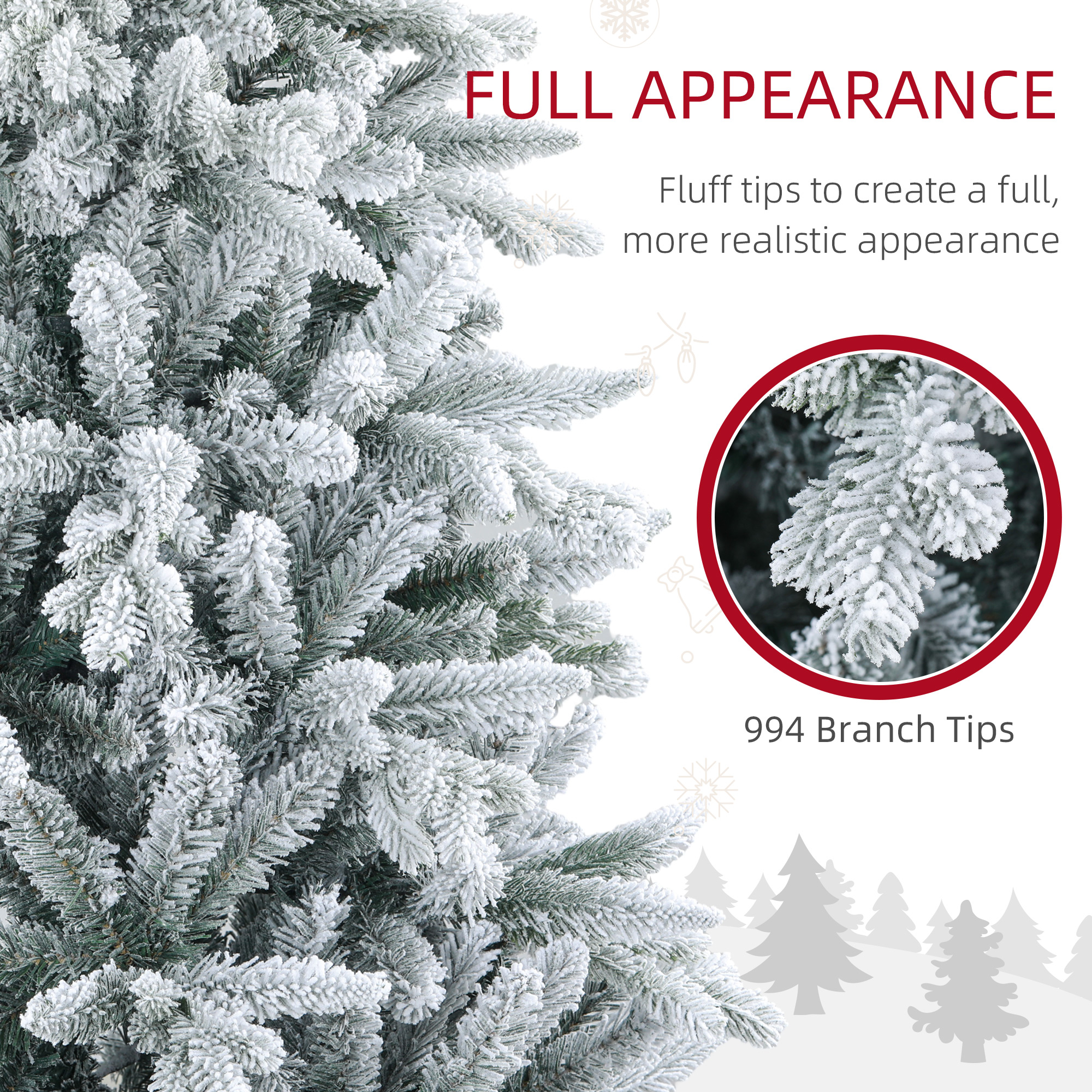  6ft Artificial Flocked Christmas Tree with Snow Tips, Easy Assembly, Hinged Xmas Tree for Home Office Holiday