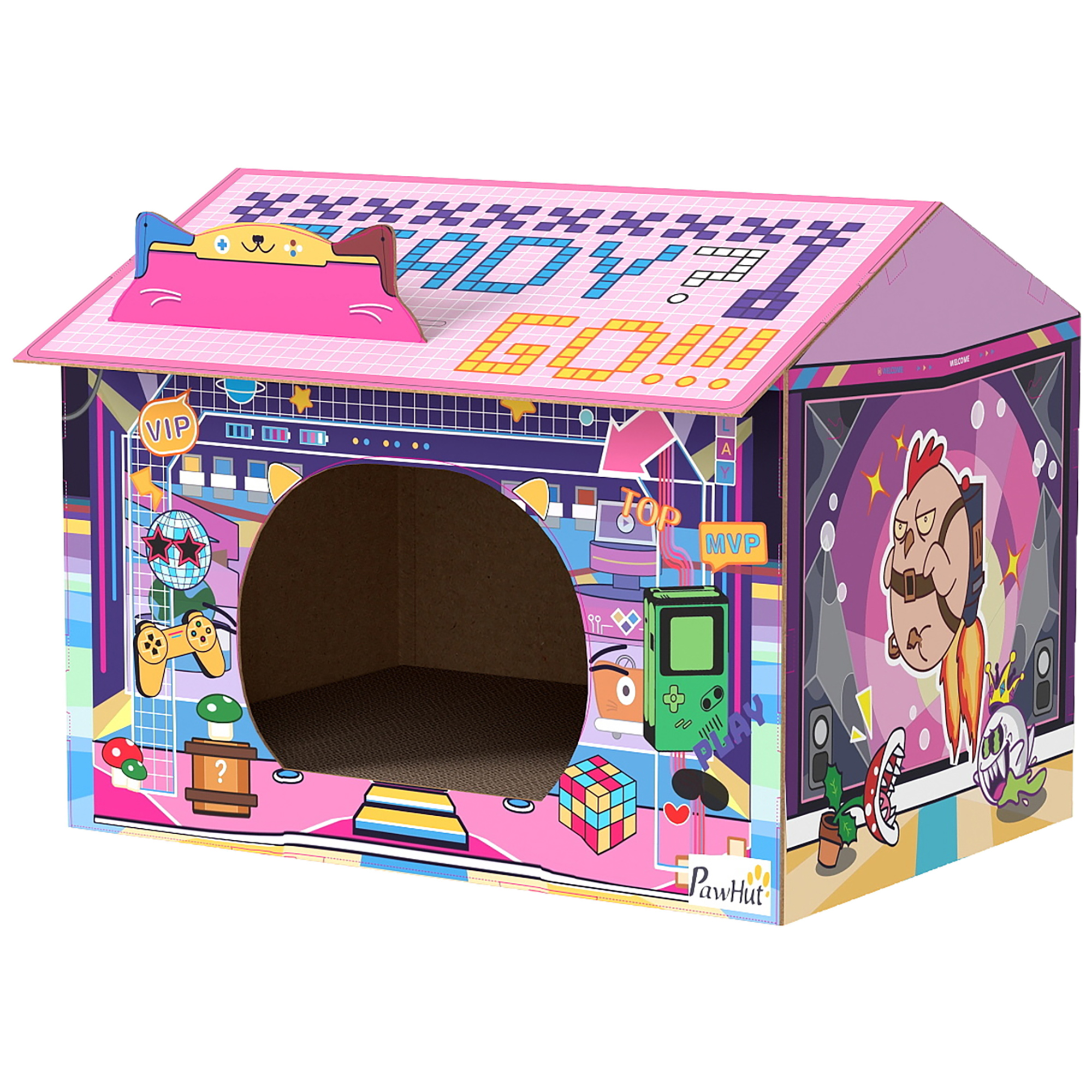 Casa Gato 2 en 1 Estilo Gaming con Rascador y Catnip, Rosa - imagen 1