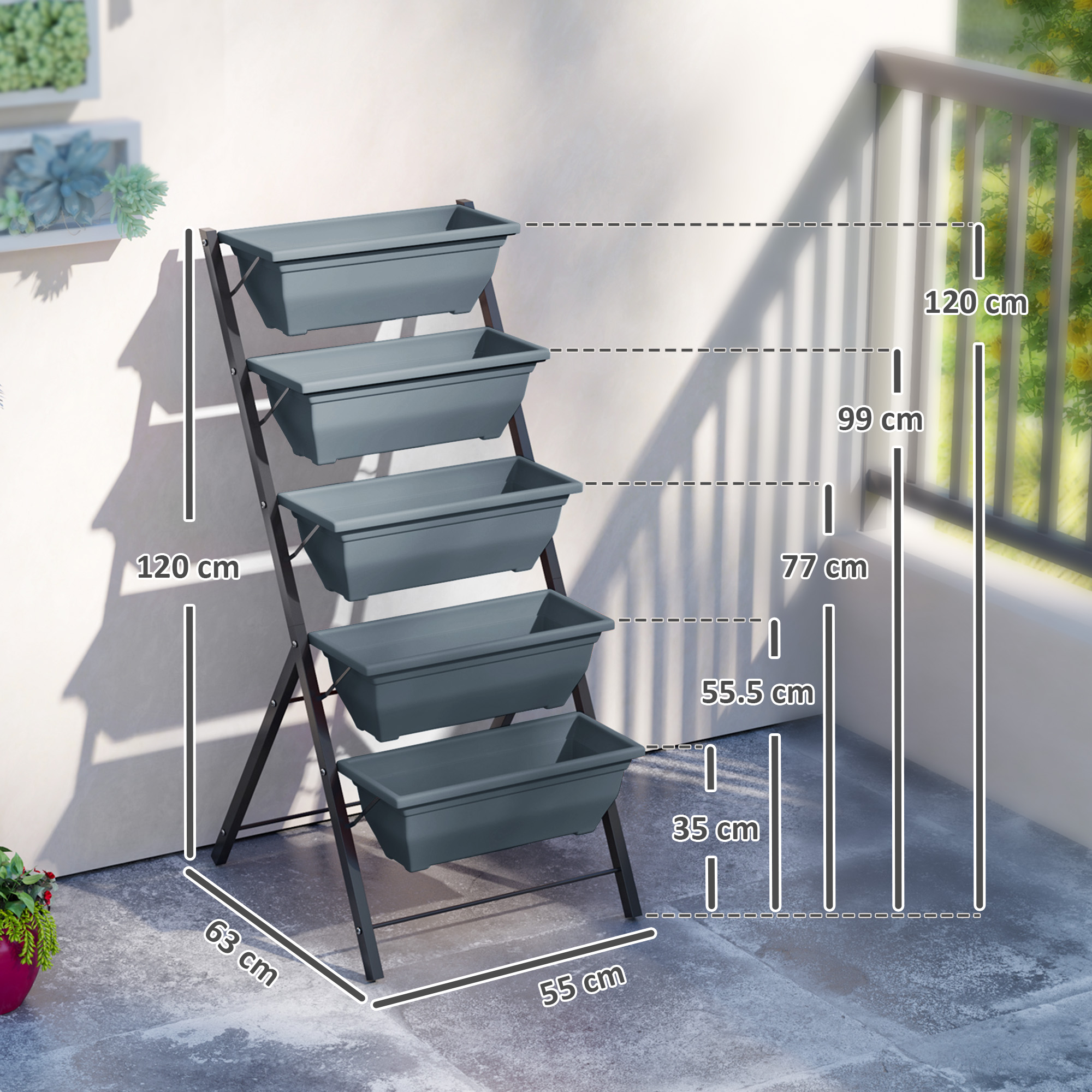 5-Tier Raised Garden Bed, Vertical Ladder Plant Stand With 5 Removable Boxes — image 4