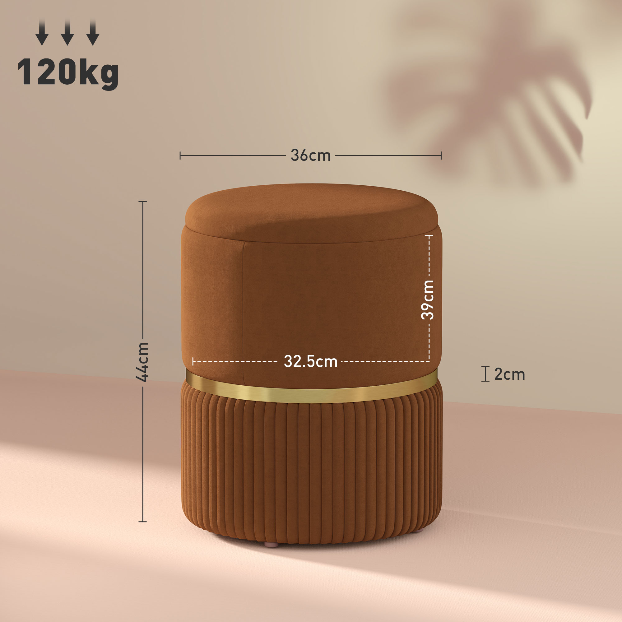 Velvet-Feel Storage Ottoman - Brown — image 4