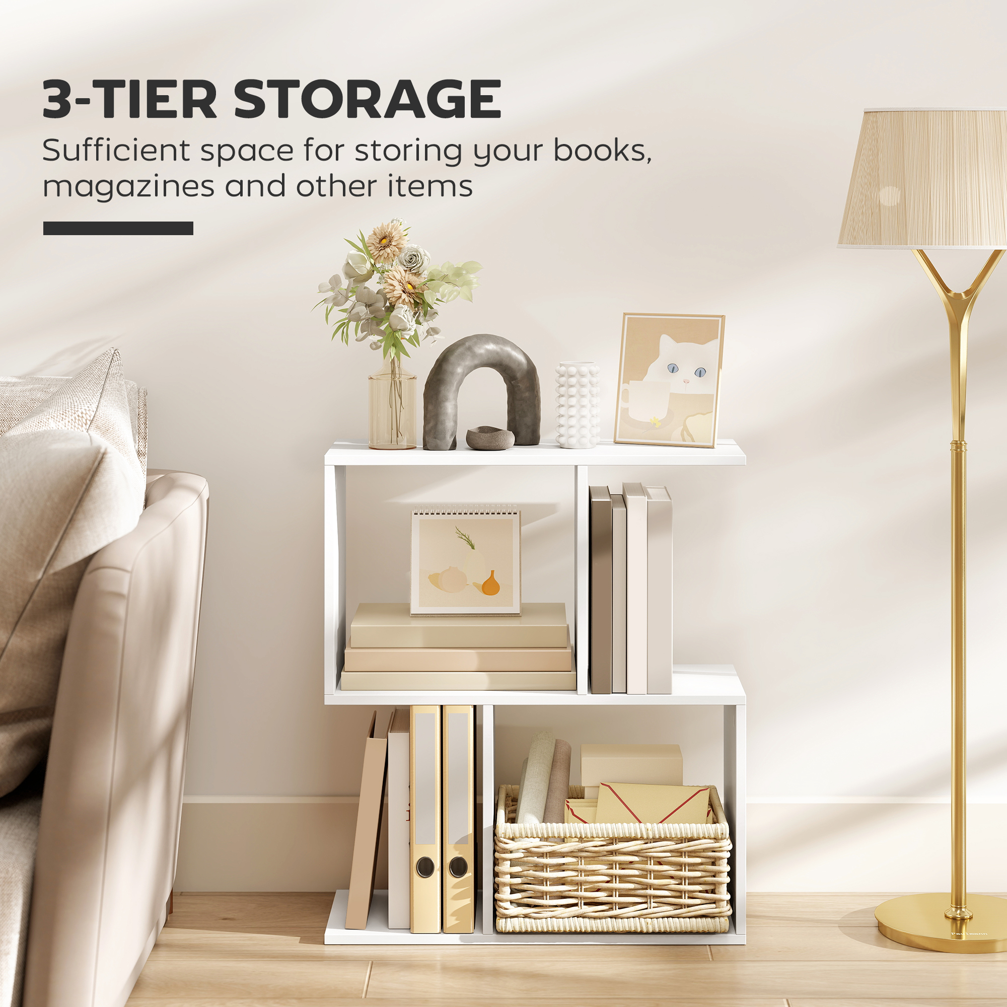 Side Table, Narrow End With Storage Shelves, S-Shaped, 3-Tier, 50W X 19.5D X — image 3