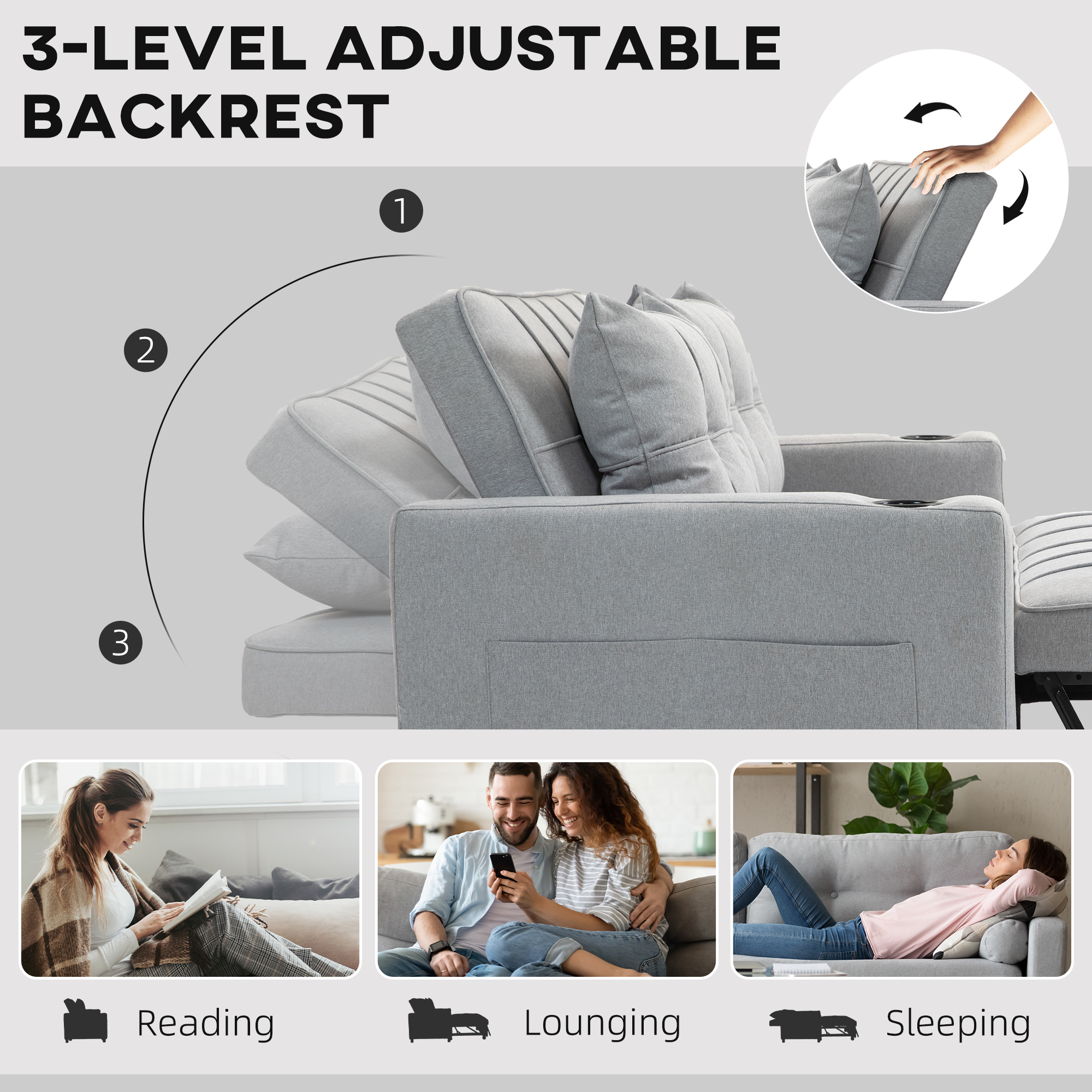 Two-Seater Pull-Out Sofa Bed - Light Grey — image 4