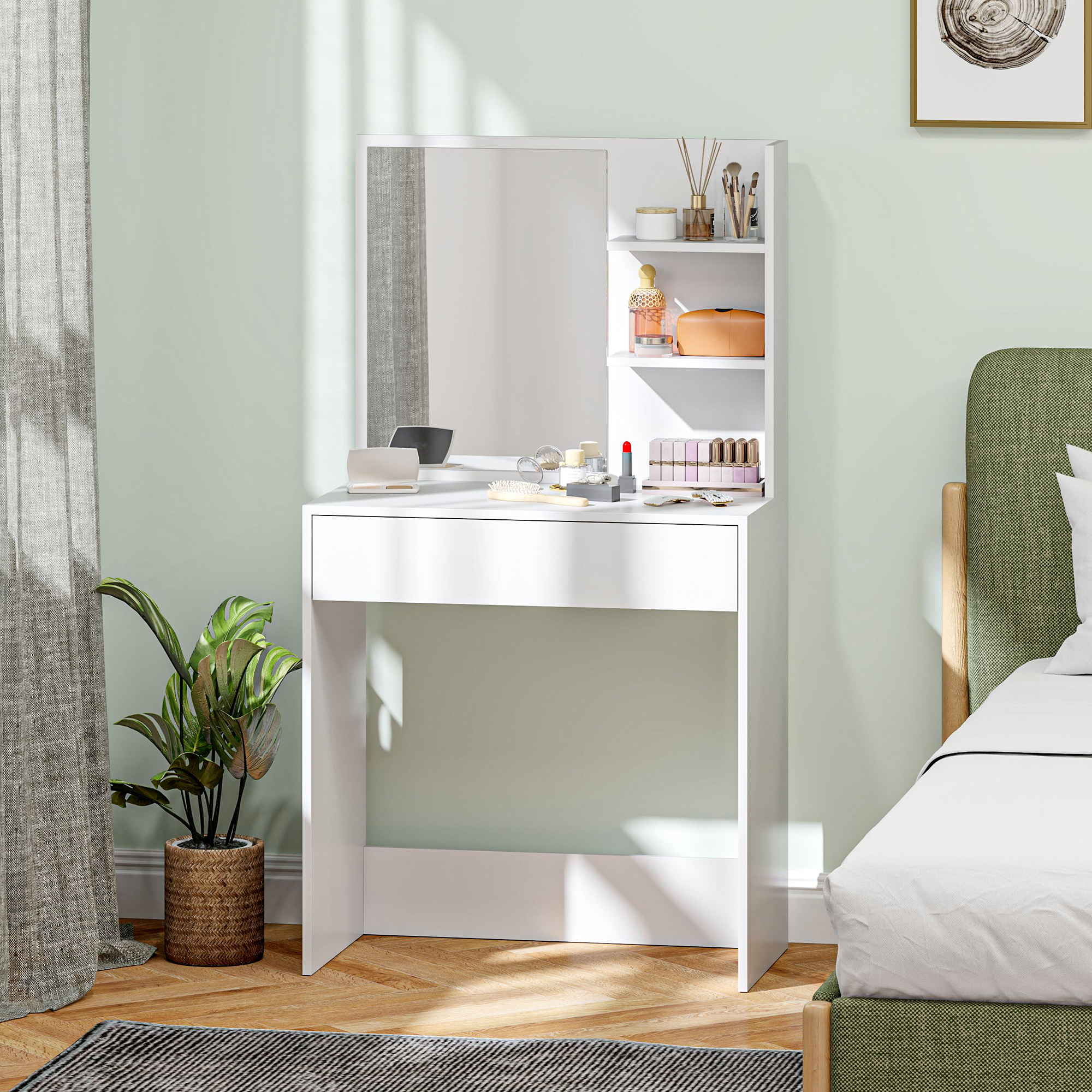 Dressing Table With Mirror And Storage - White