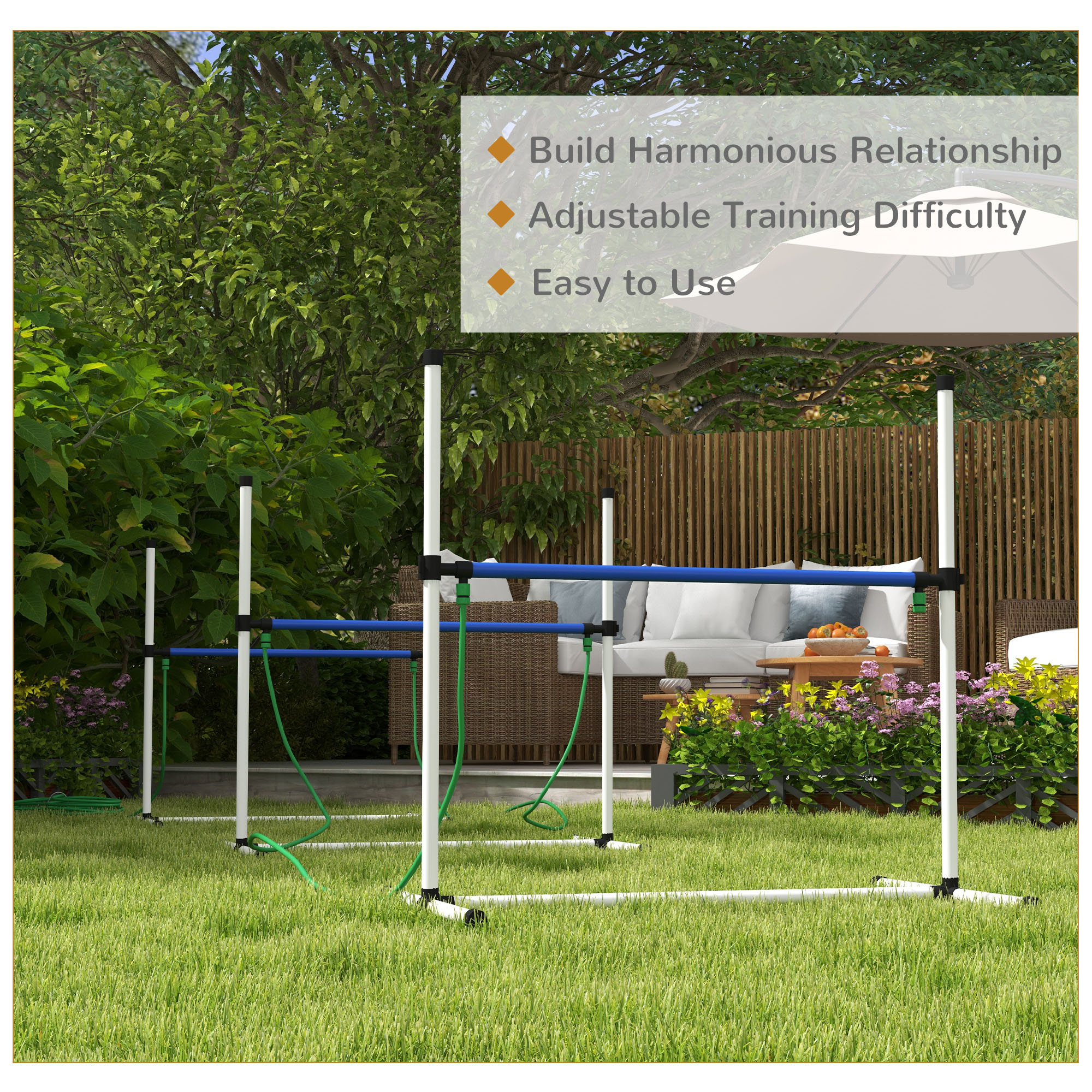  4pc Dog Agility Training Equipment Set with Spray Water Tube, White
