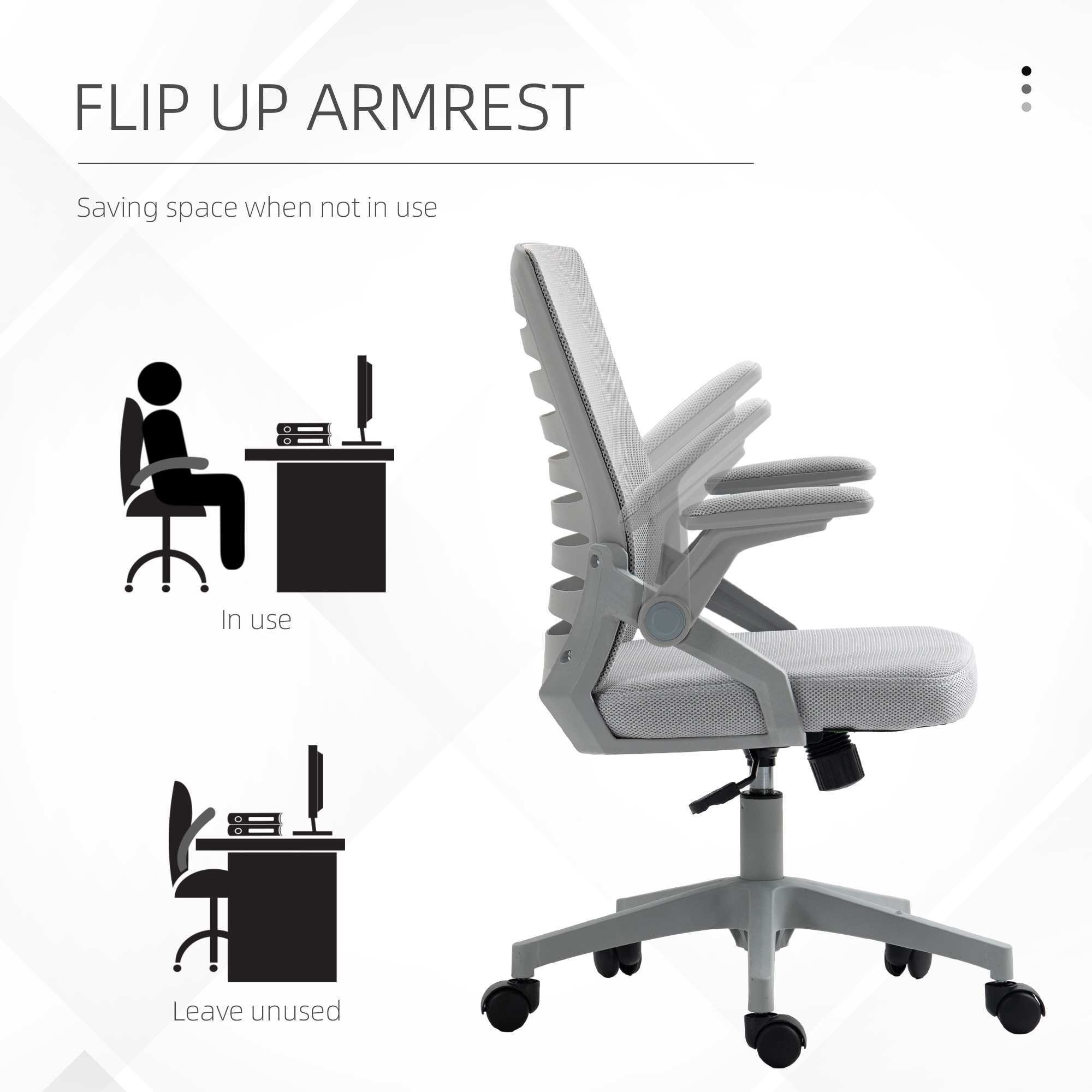 Vinsetto 44-53.5cm Adjustable Height Work Chair, With Mesh Back - Grey — image 3