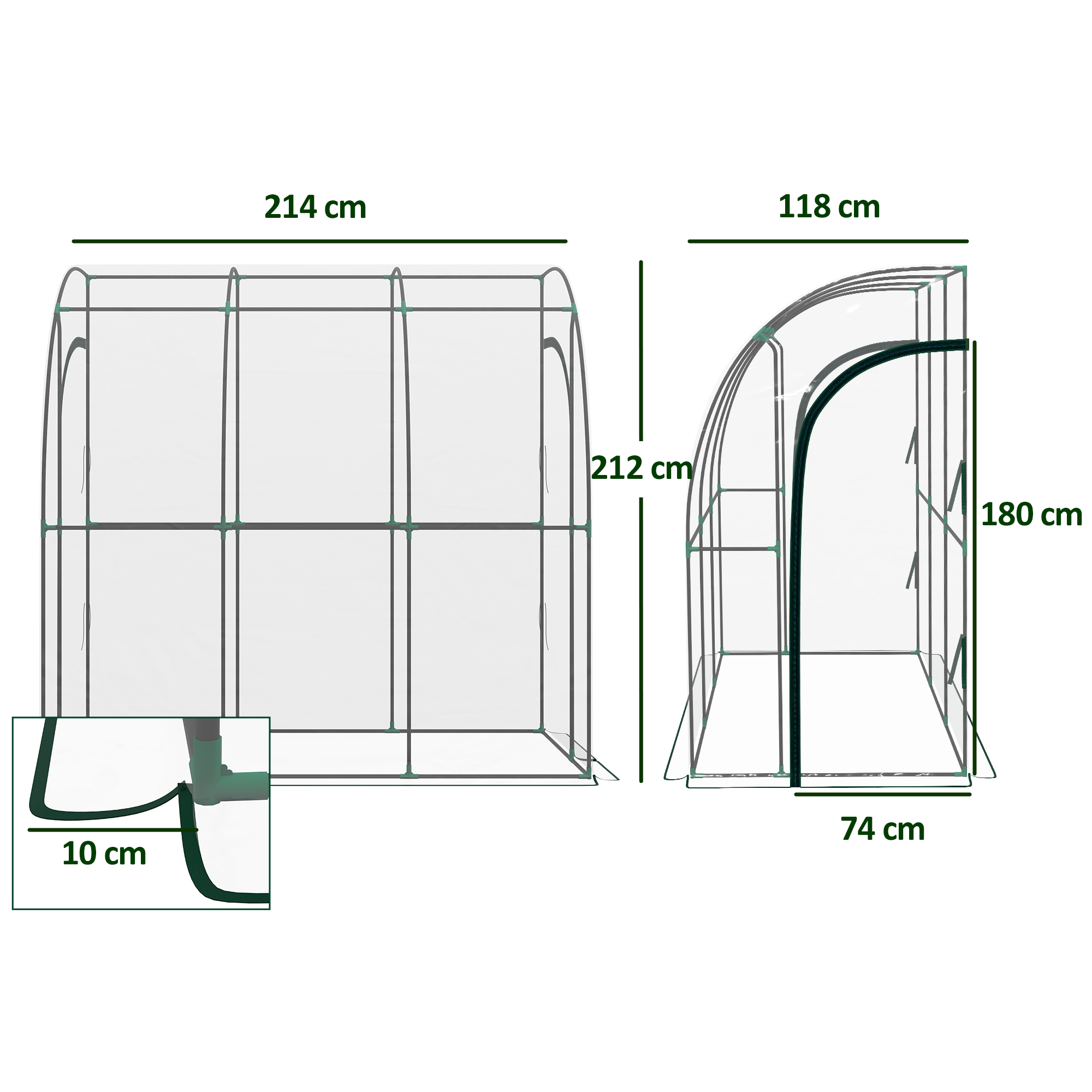 214cm X 118cm Walk-In Lean To Greenhouse, With Accessories