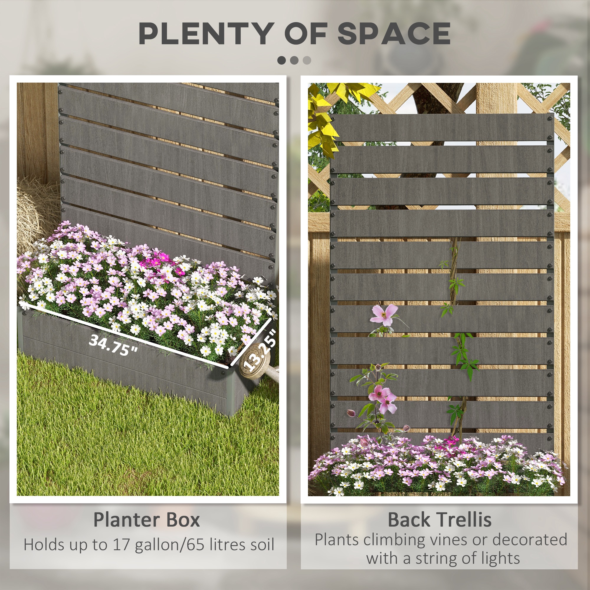 Trellis Planter for Climbing Plants, Raised Garden Bed with Trellis, Planter Box for Outdoor Garden, Dark Gray image 3