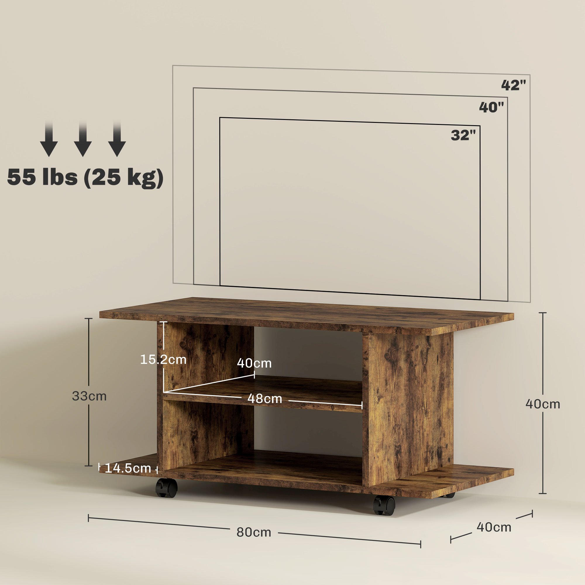 Modern TV Cabinet Stand Storage Shelves Table Mobile Bedroom Furniture — image 5