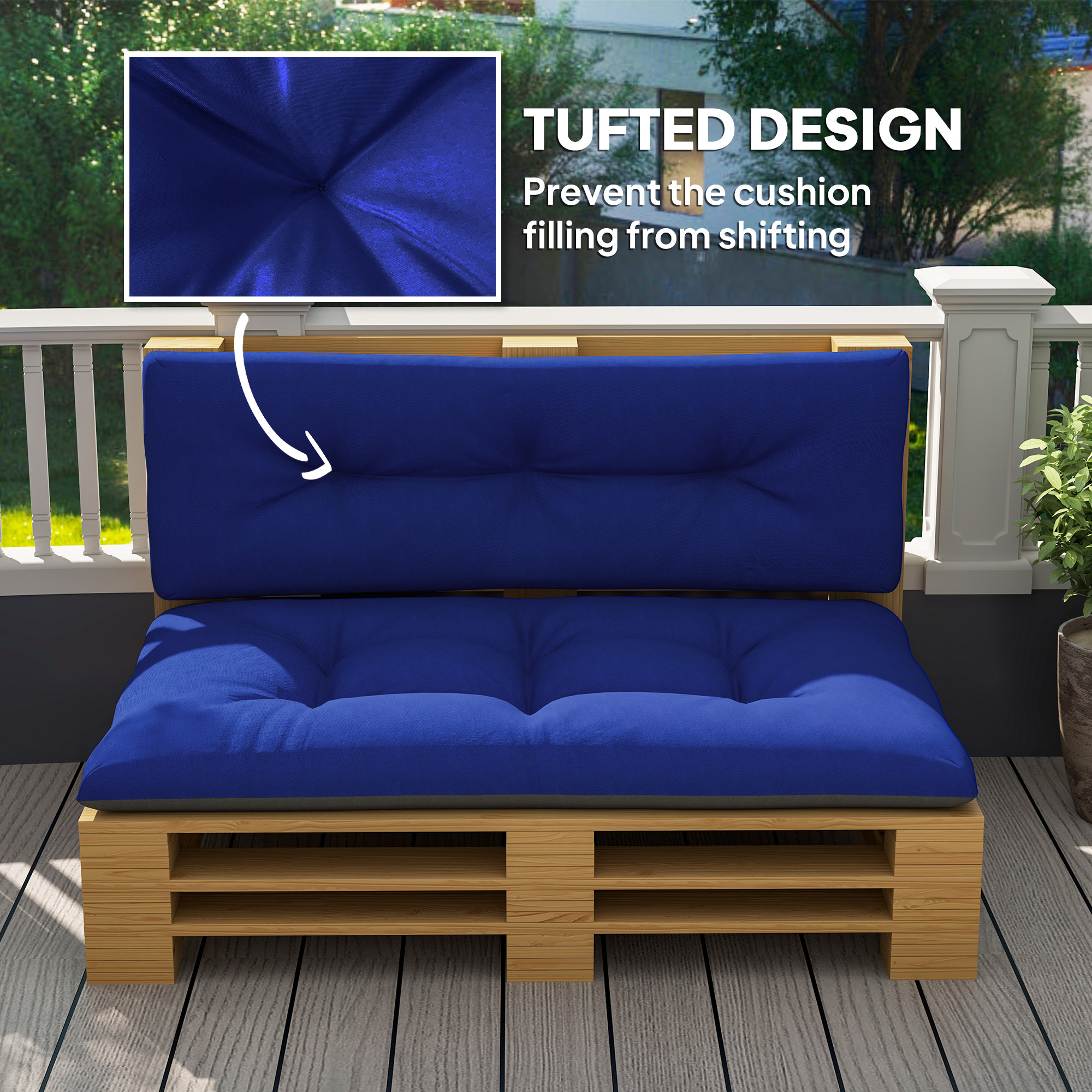 2 Seater Pallet Cushions Outdoor 3.9" Thick Replacement Cushions - Tufted Design for Garden, Patio, Navy Blue image 5