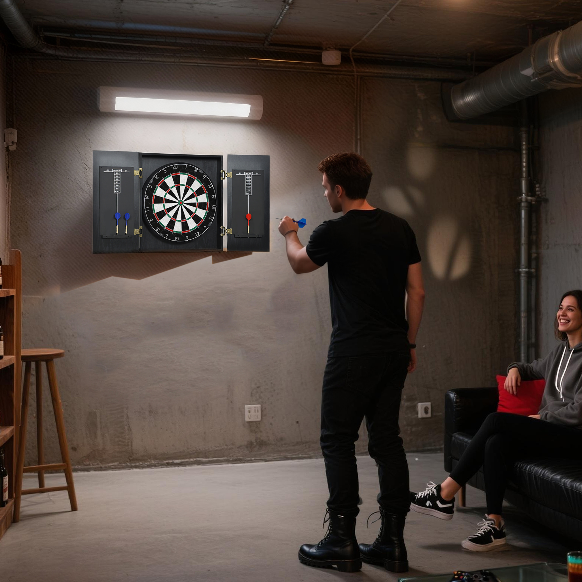 SPORTNOW Bristle Dartboard With Cabinet, 6 Steel Tip Darts,
