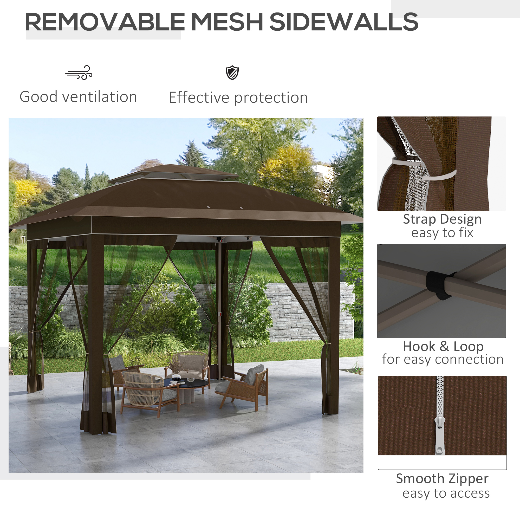12′ x 12′ Pop Up Canopy Tent with Netting and Carry Bag, Instant Sun Shelter with 137 sq.ft Shade, Dark Brown