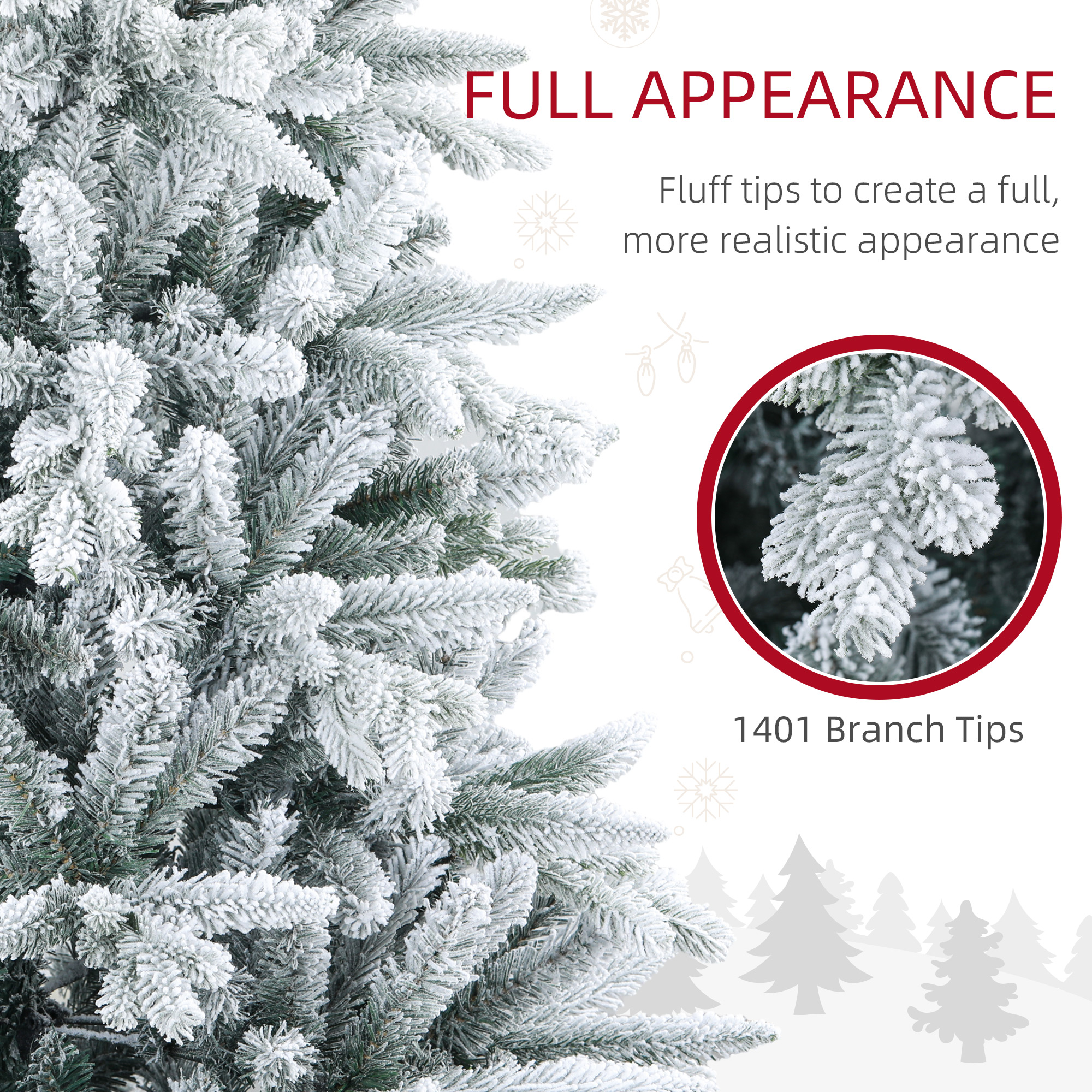  7ft Artificial Flocked Christmas Tree with Snow Tips, Easy Assembly, Hinged Xmas Tree for Home Office Holiday