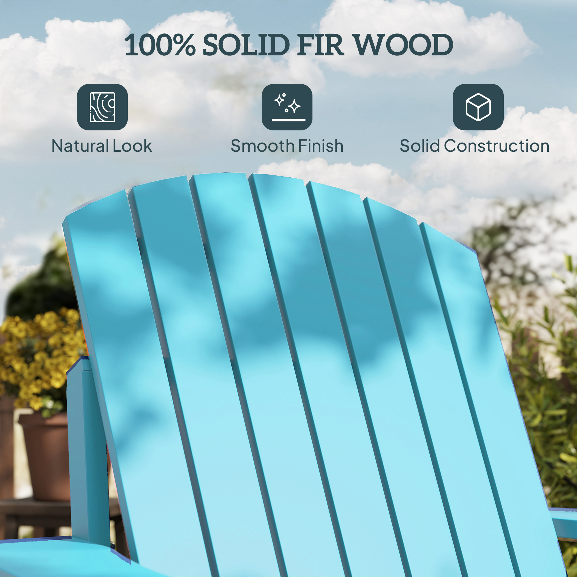 Oversized Adirondack Chair, Outdoor Fire Pit and Porch Seating, Classic Log Lounge w/ Built-in Cupholder, Sky Blue