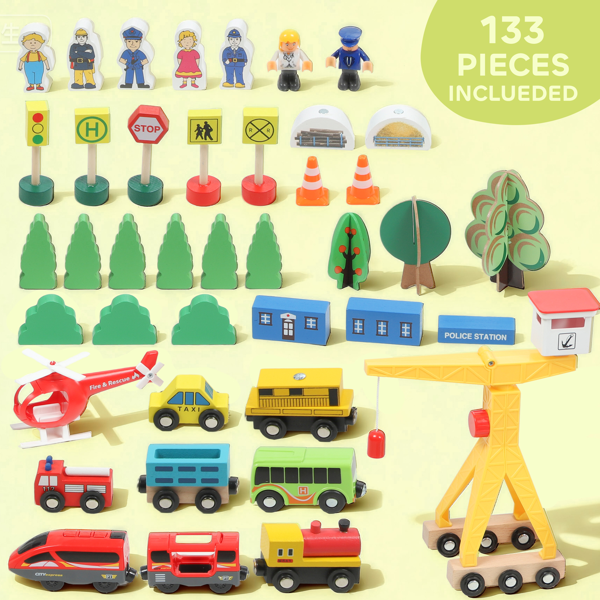 133-Piece Wooden Train Set, Toy With Crane, Storage Box, For Kids Ages3 — image 5