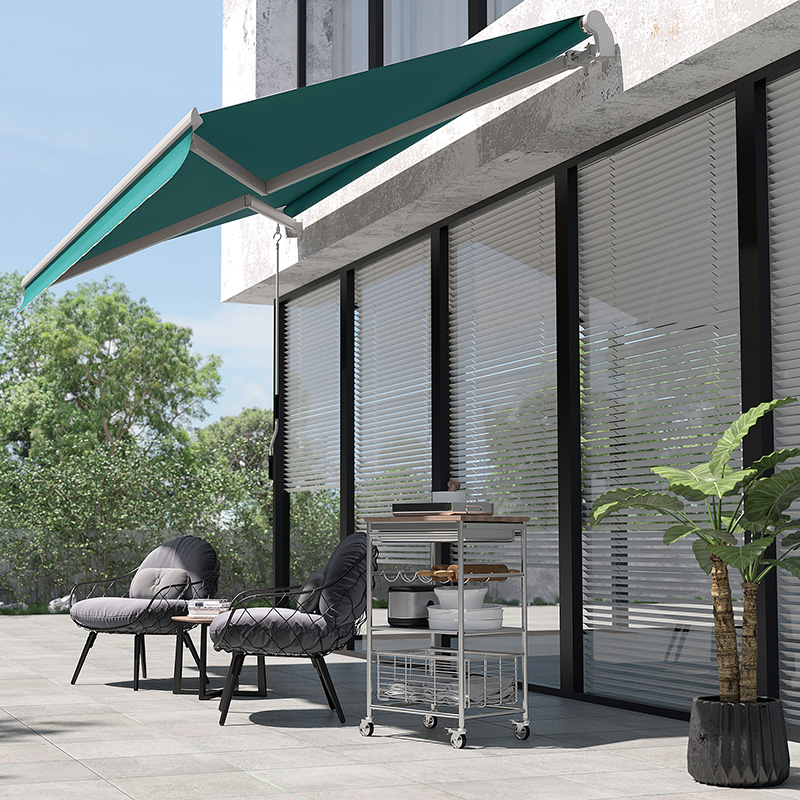 13 x 8 Retractable Awning, Patio Awnings, Sunshade Shelter w/ Manual Crank Handle, UV & Water-Resistant Fabric and Aluminum Frame for Deck, Balcony, Yard, Green