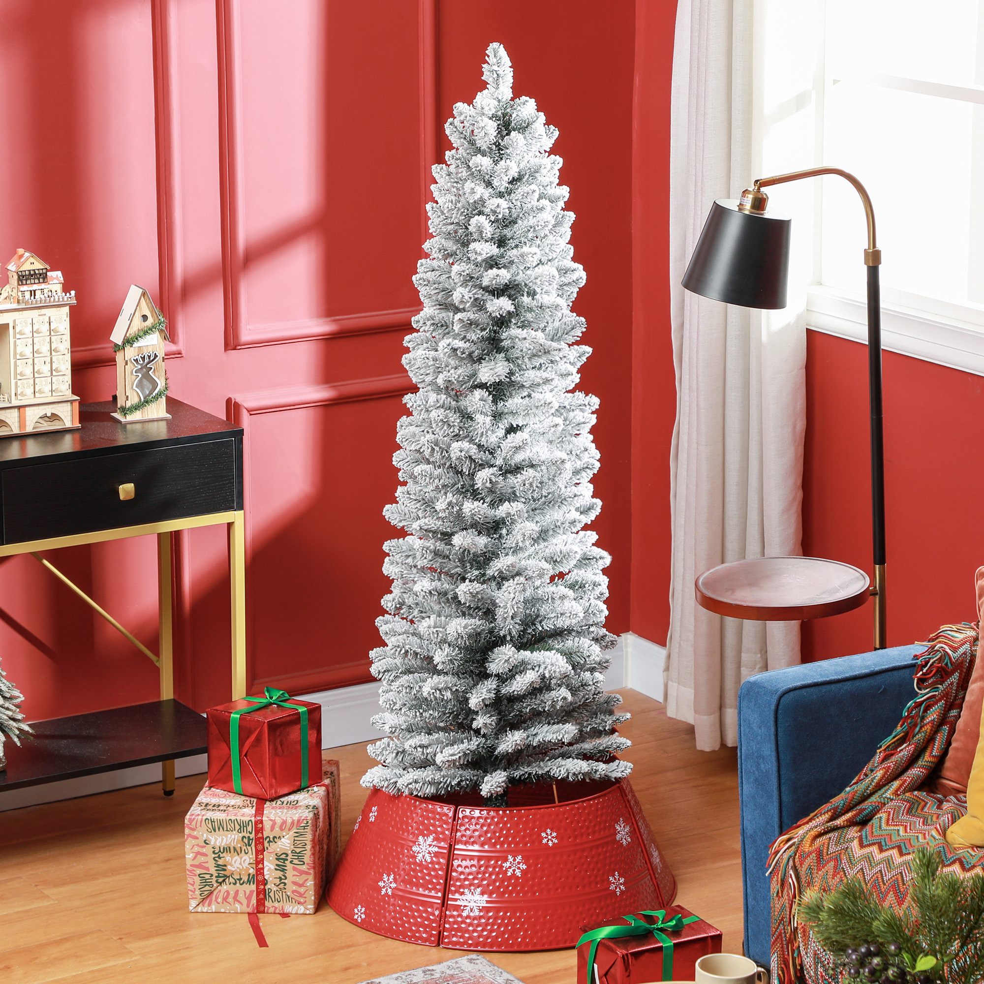 5ft Artificial Snowy Pencil Christmas Tree - White — image 4