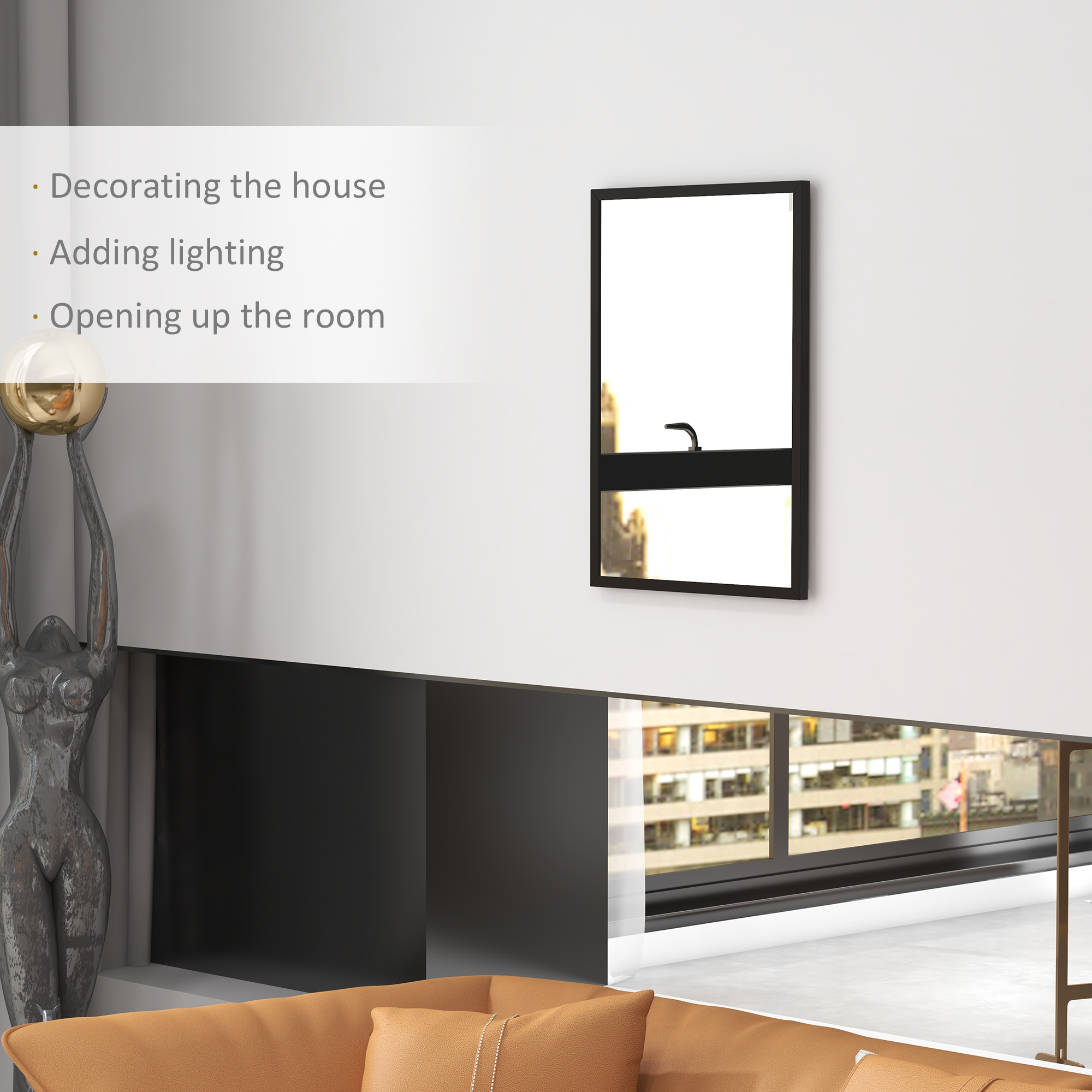 Wall Bathroom Mirror, 70 X 50 Cm Wall-Mounted For Living Room, Bedroom