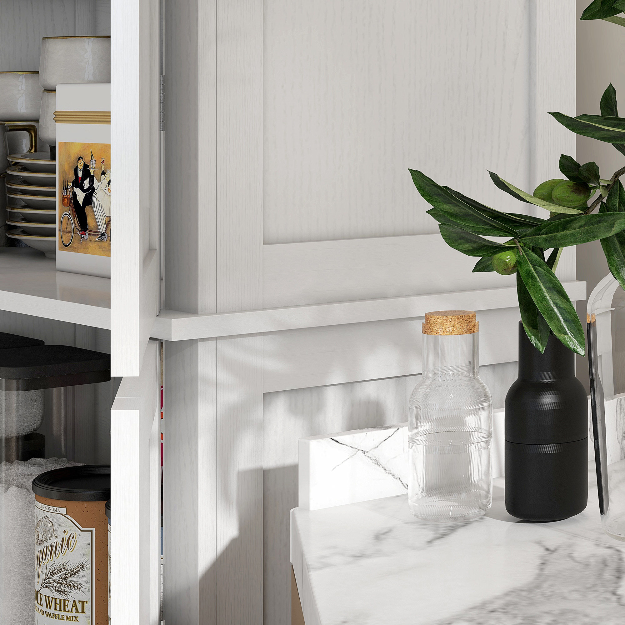  72" Kitchen Cabinet, Pantry Storage Cabinet with Doors and Shelves, Freestanding Food Pantry Cabinet, White Wood Grain image 7