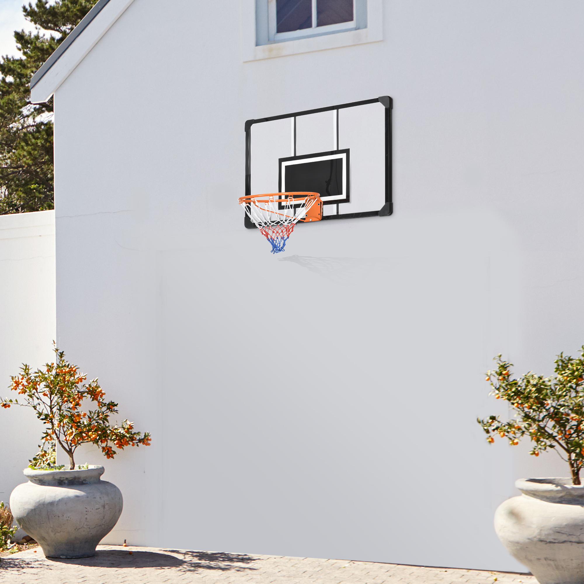 Wall Mounted Basketball Hoop with Shatter Proof Backboard, Durable Rim and All-Weather Net for Indoor and Outdoor Use