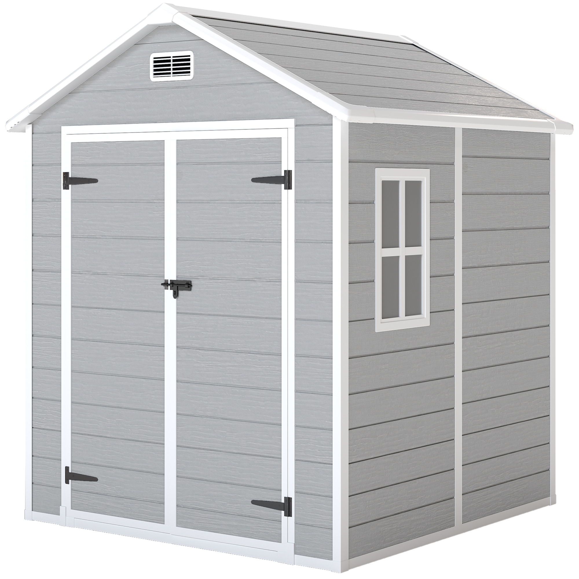 6 X 5ft Garden Shed, Plastic Shed With Floor, Window, Lockable Doors And Vents, Wood Effect Resin Tool Shed For Outdoor Patio, Light Grey