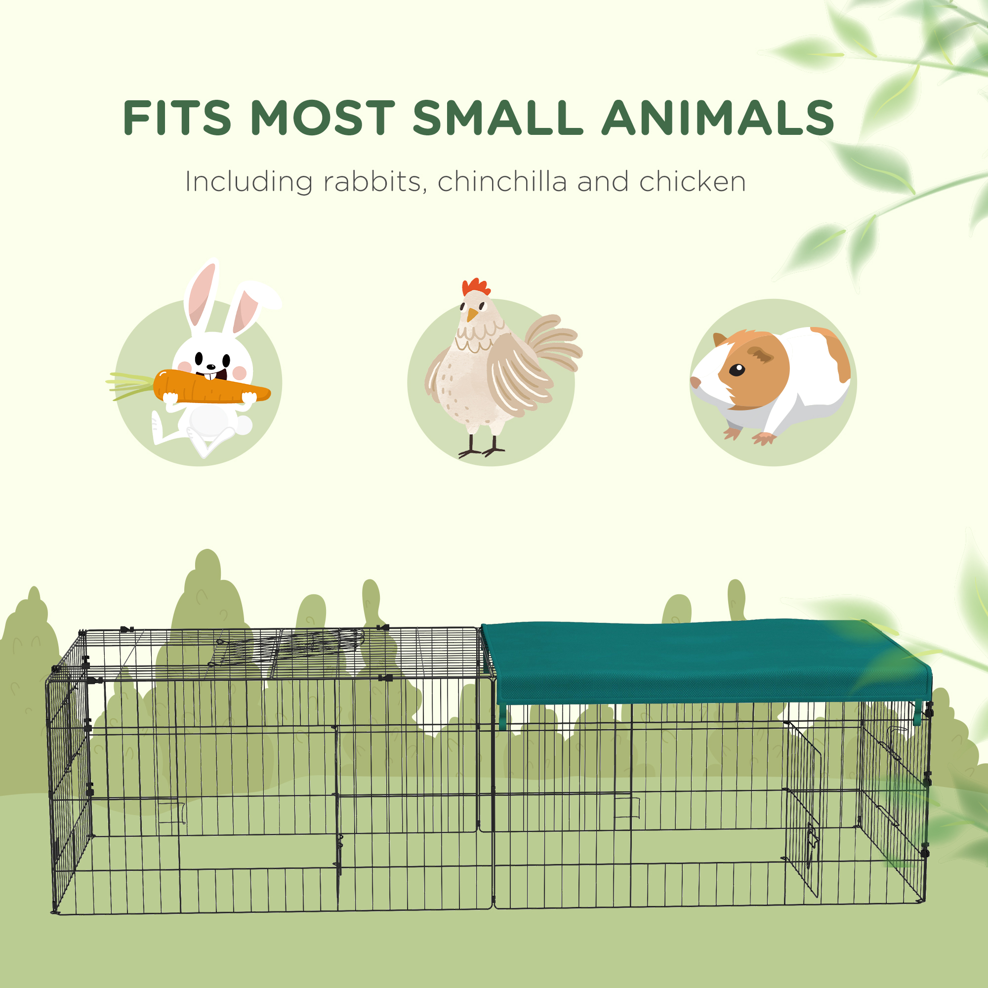  73" Small Animal Playpen with with Roof for Rabbits, Chicken, Chinchillas for Indoor/Outdoor Use, Green