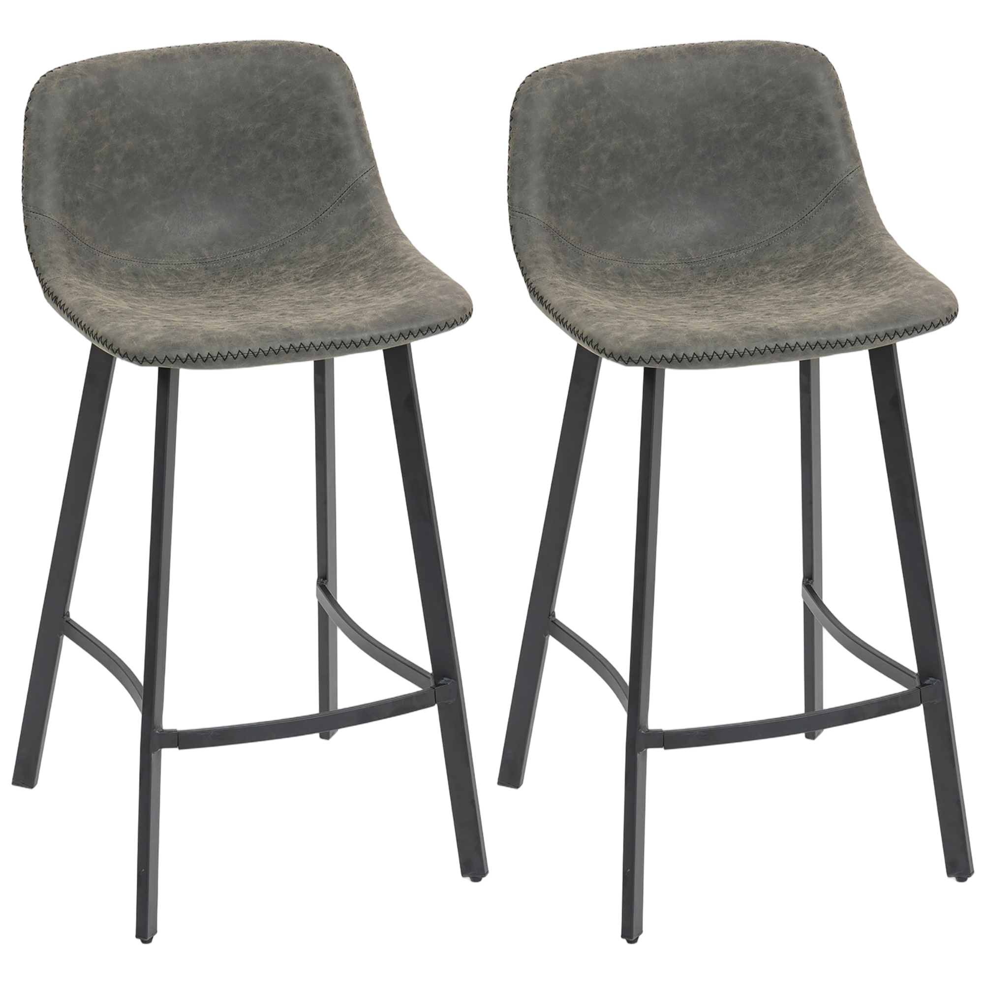 Bar Stools Set Of 2, PU Leather Dining With Backrest, Footrest, For Kitchen — image 2