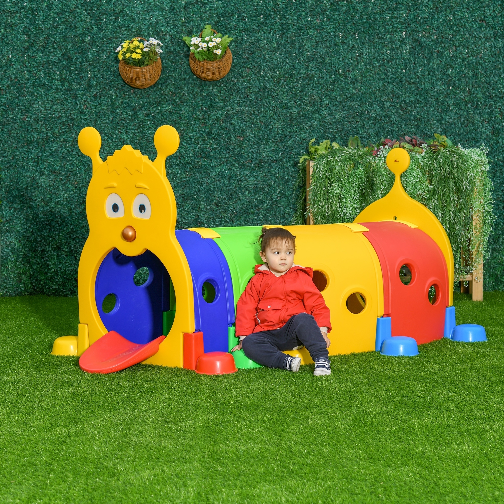 Caterpillar Play Tunnel, Toddler Tunnel for Kids Crawl and Climb Through, Kids Play Structure Indoor Outdoor, 4 Sections, Multicolored