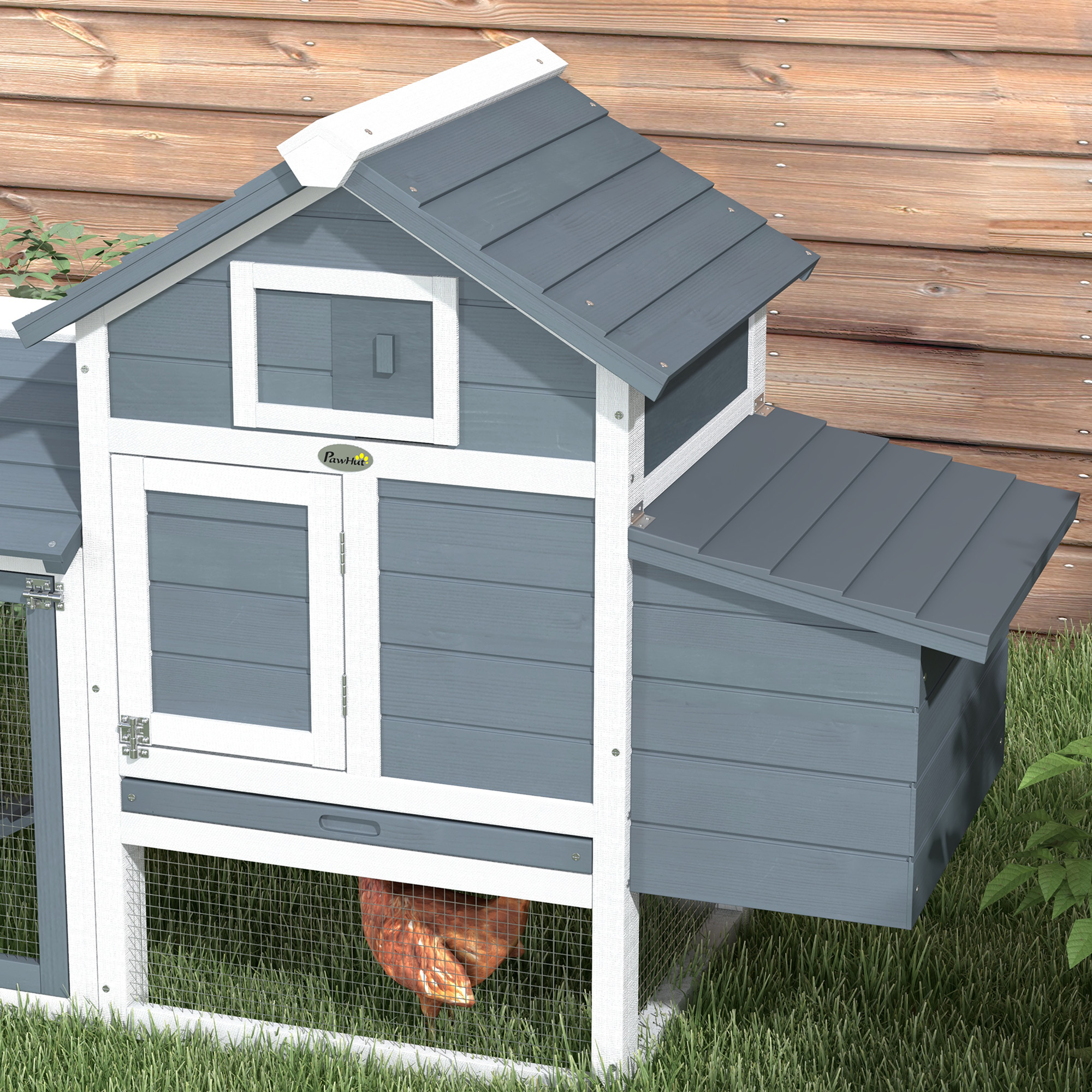  59" Small Wooden Chicken Coop Hen House Poultry Cage for Outdoor Backyard with 2 Doors, Nesting Box and Removable Tray, White